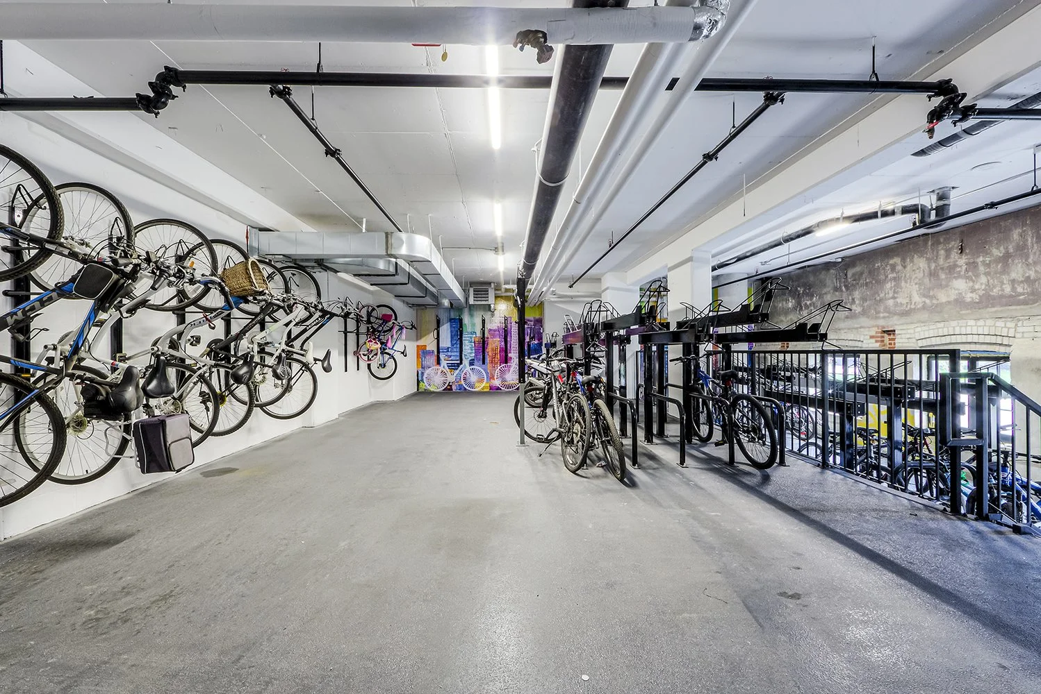 Indoor bike parking for security and free bike repair station