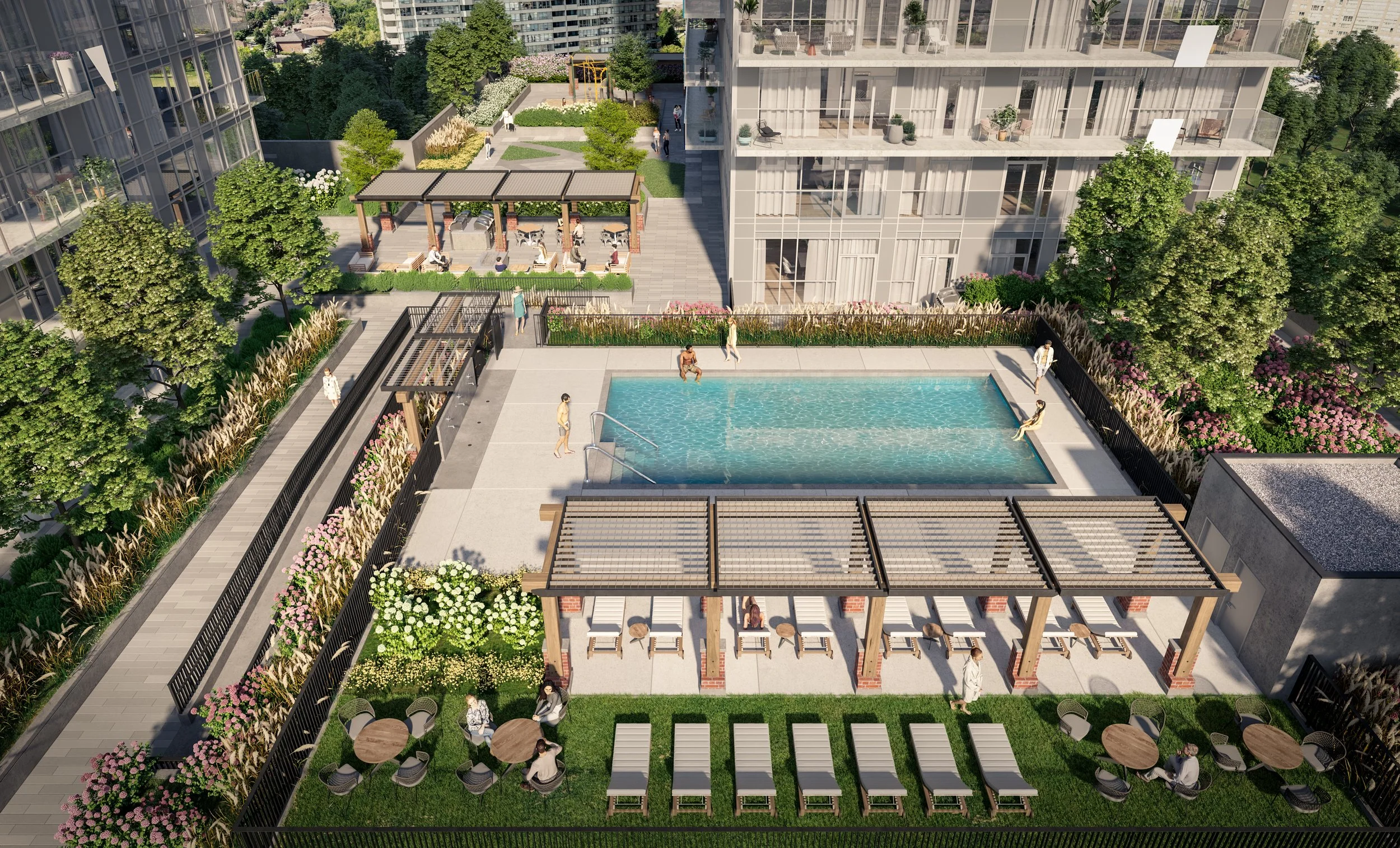 Apartment with a pool and rooftop terrace patio space.