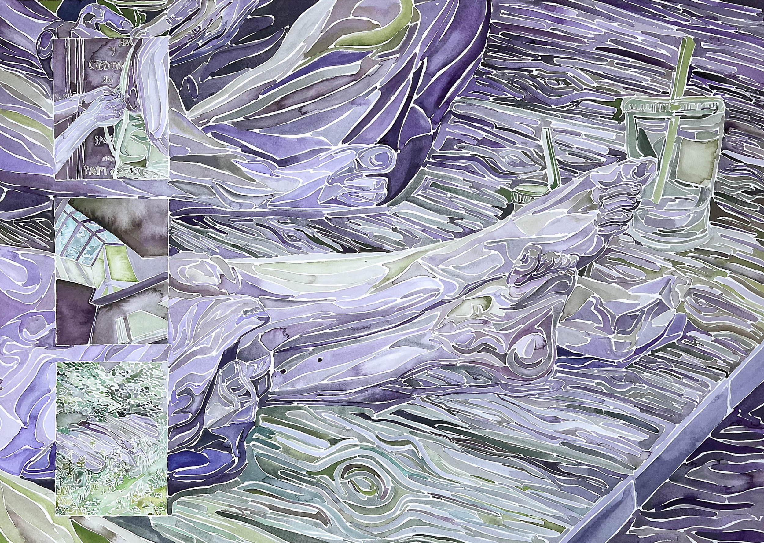 And never having looked up at all , 30 in x 22 in, watercolor on paper, 2024
