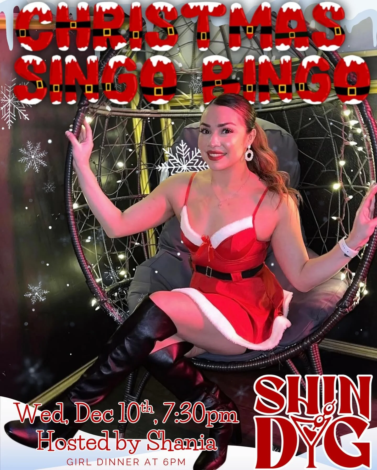 🎉 Tomorrow at Shindig! 🎉
Get into the holiday spirit with Christmas Singo Bingo starting at 7:30pm, hosted by the one and only Shania! 🎅✨
Wednesday, December 10

But don&rsquo;t forget&hellip;
🍽️ Girl Dinner kicks off at 6pm!
Perfect bites, good 