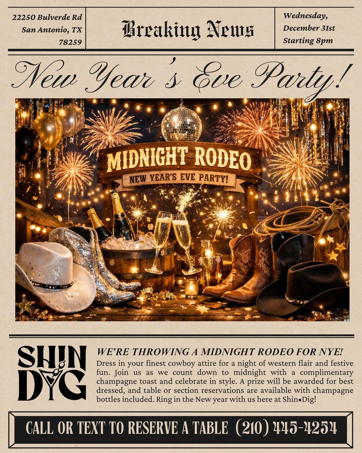 🎆🤠 MIDNIGHT RODEO: NEW YEAR&rsquo;S EVE AT SHINDIG 🤠🎆

This Wednesday, we&rsquo;re ringing in the New Year western-style at Shindig 🥂✨

Dust off your boots and throw on your best cowboy glam &mdash; we&rsquo;re throwing a Midnight Rodeo complete