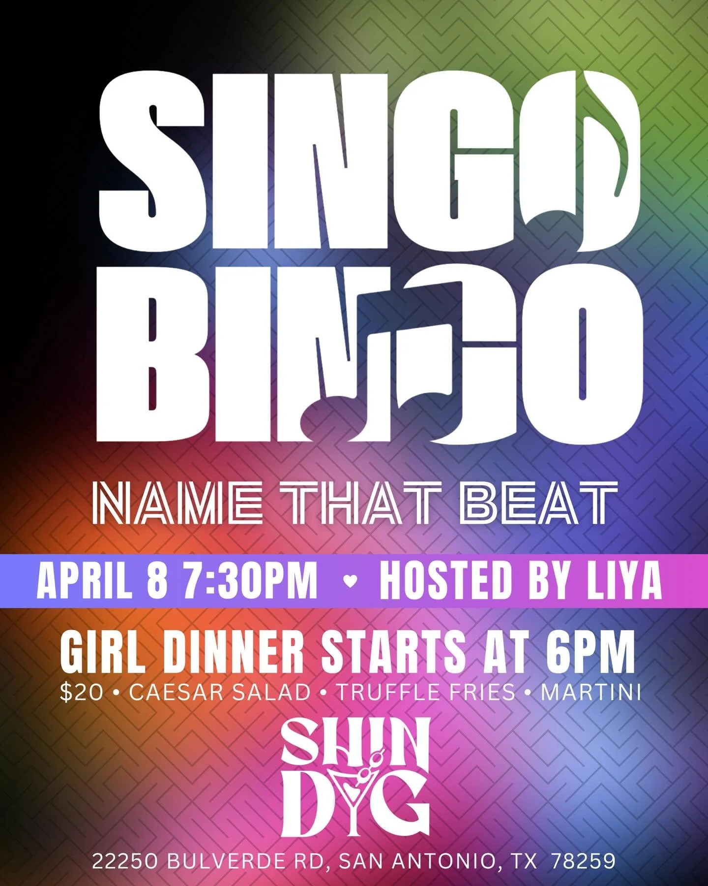 Midweek plans = handled 💅✨

Singo Bingo is BACK this Wednesday at 7:30PM 🎶
Name that beat, mark your card, and let&rsquo;s see who&rsquo;s got the best playlist memory 👀

Come early for Girl Dinner starting at 6PM &mdash; Caesar salad, truffle fri