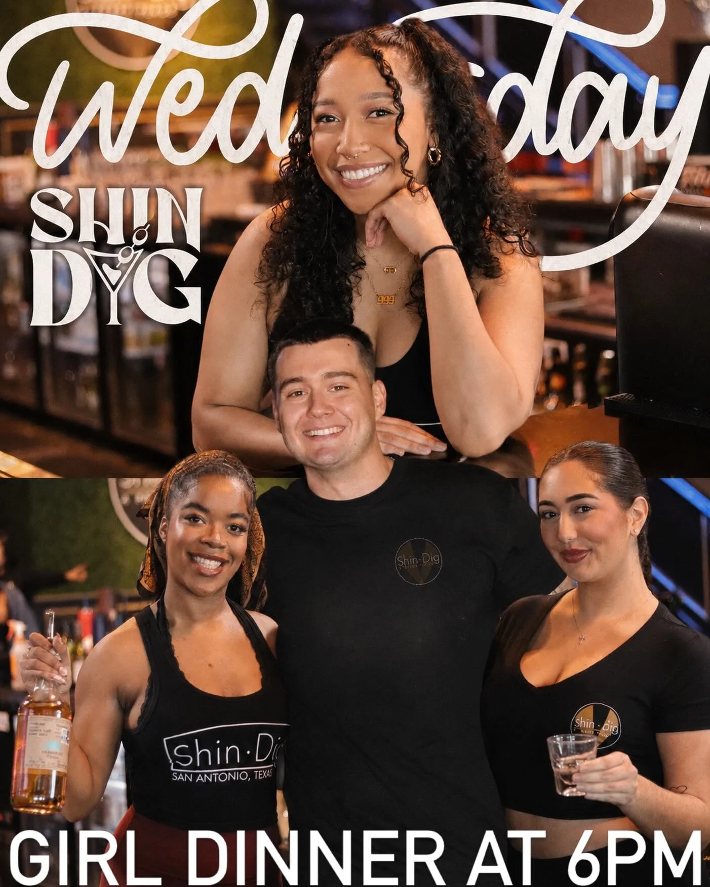 Happy hour starts with Aubri 🍸
Then keep the night rolling with Liya, Ethan &amp; Bella behind the bar 🍻

Girl Dinner kicks off at 6PM ✨
Caesar Salad &bull; Truffle Fries &bull; Martini

The perfect midweek lineup at Shindig 💅🥂

#ShindigSA #GirlD