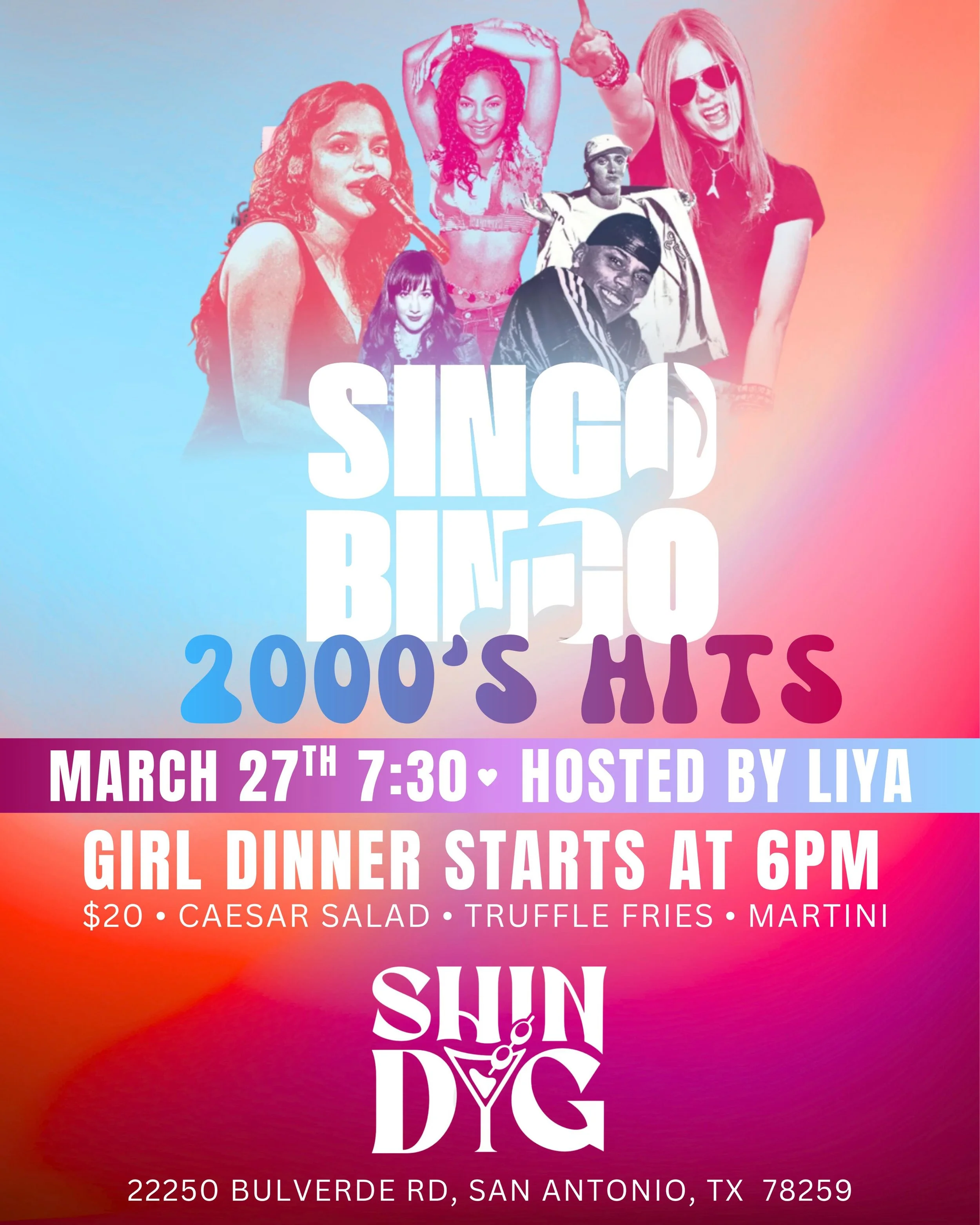 SINGO + Girl Dinner kinda night 💖🎶

We&rsquo;re throwing it back with all the 2000&rsquo;s hits TONIGHT at Shindig hosted by Liya! From pop princesses to guilty pleasure bangers&hellip; you already know the vibes ✨

🍸 Girl Dinner starts at 6PM
Cae