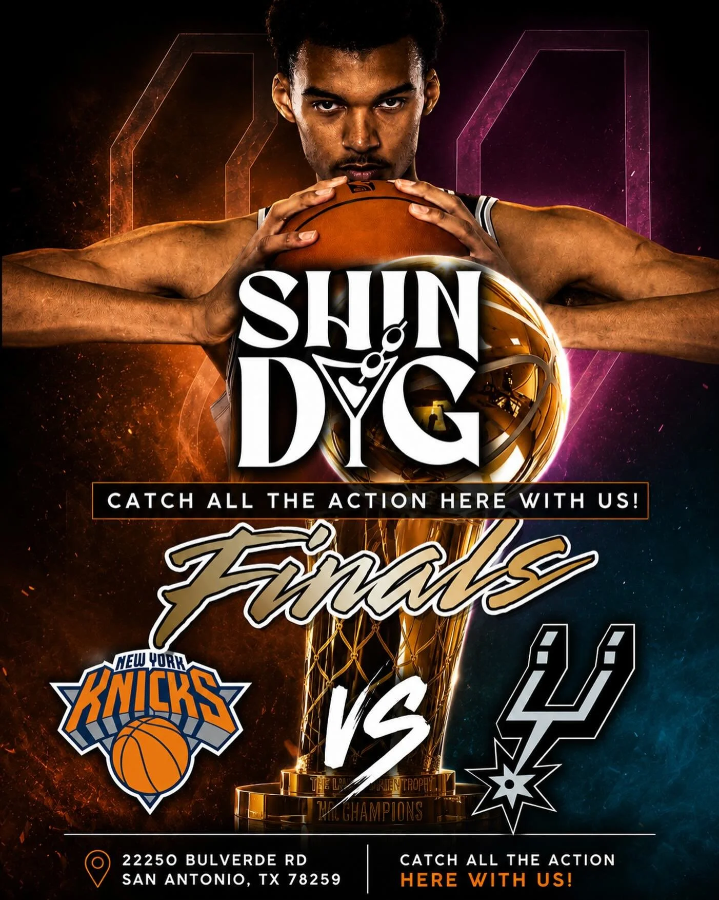 🏀 THE NBA FINALS START TOMORROW! 🏀

Join us at Shindig for every Spurs Finals game!

Cold drinks, great food, and all the action on the TVs as the Silver &amp; Black take on the Knicks.

Grab your crew and let&rsquo;s cheer on the Spurs together!

