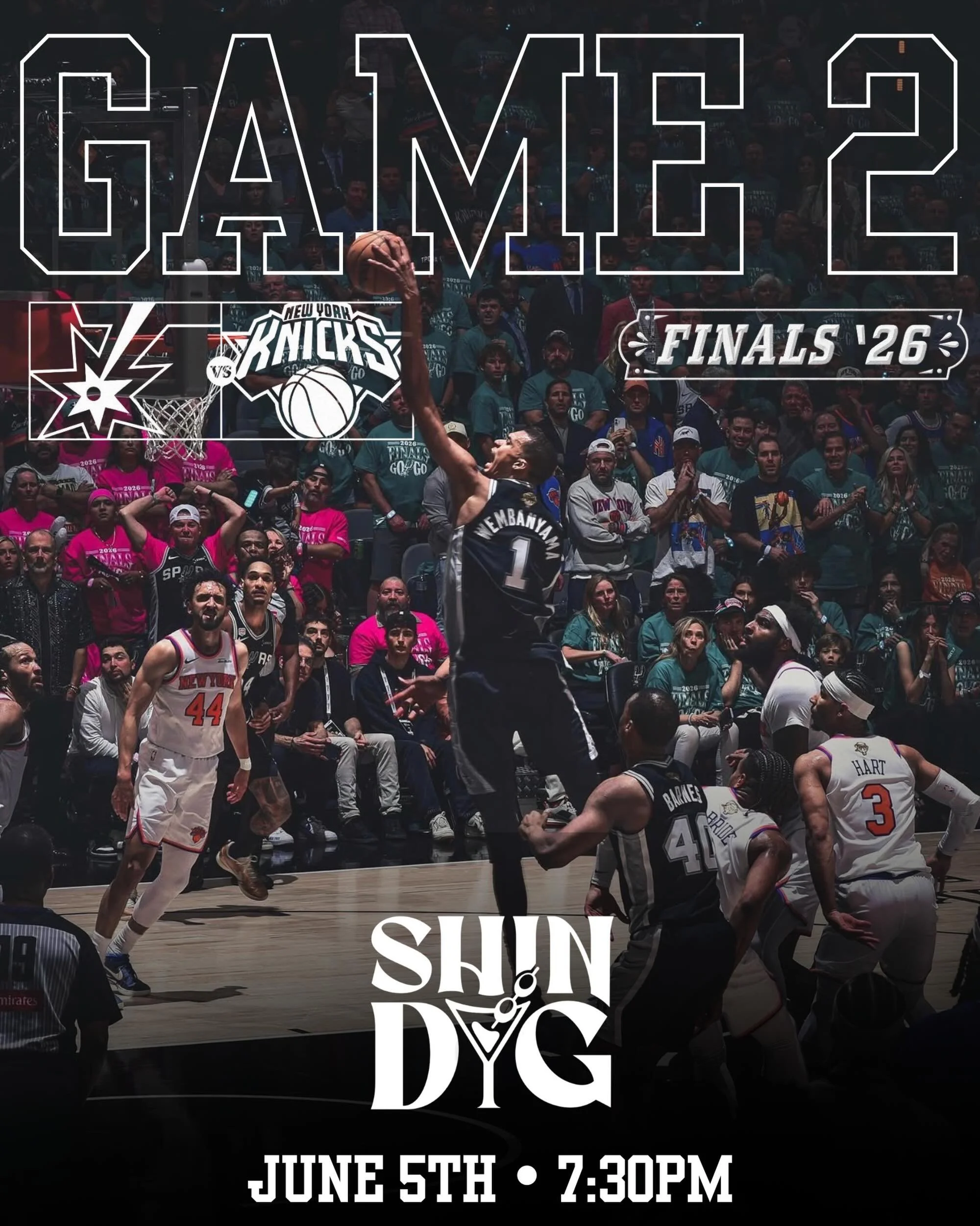 🏀 GAME 2 TONIGHT! 🏀

The Spurs are back on the court looking to even the Finals series against the Knicks!

📍 Shindig
⏰ 7:30PM Tip-Off
📺 Catch every play on our TVs
🍺 Cold drinks, friends, and Spurs basketball
🍴 Scratch Kitchen 

Settle in, gra