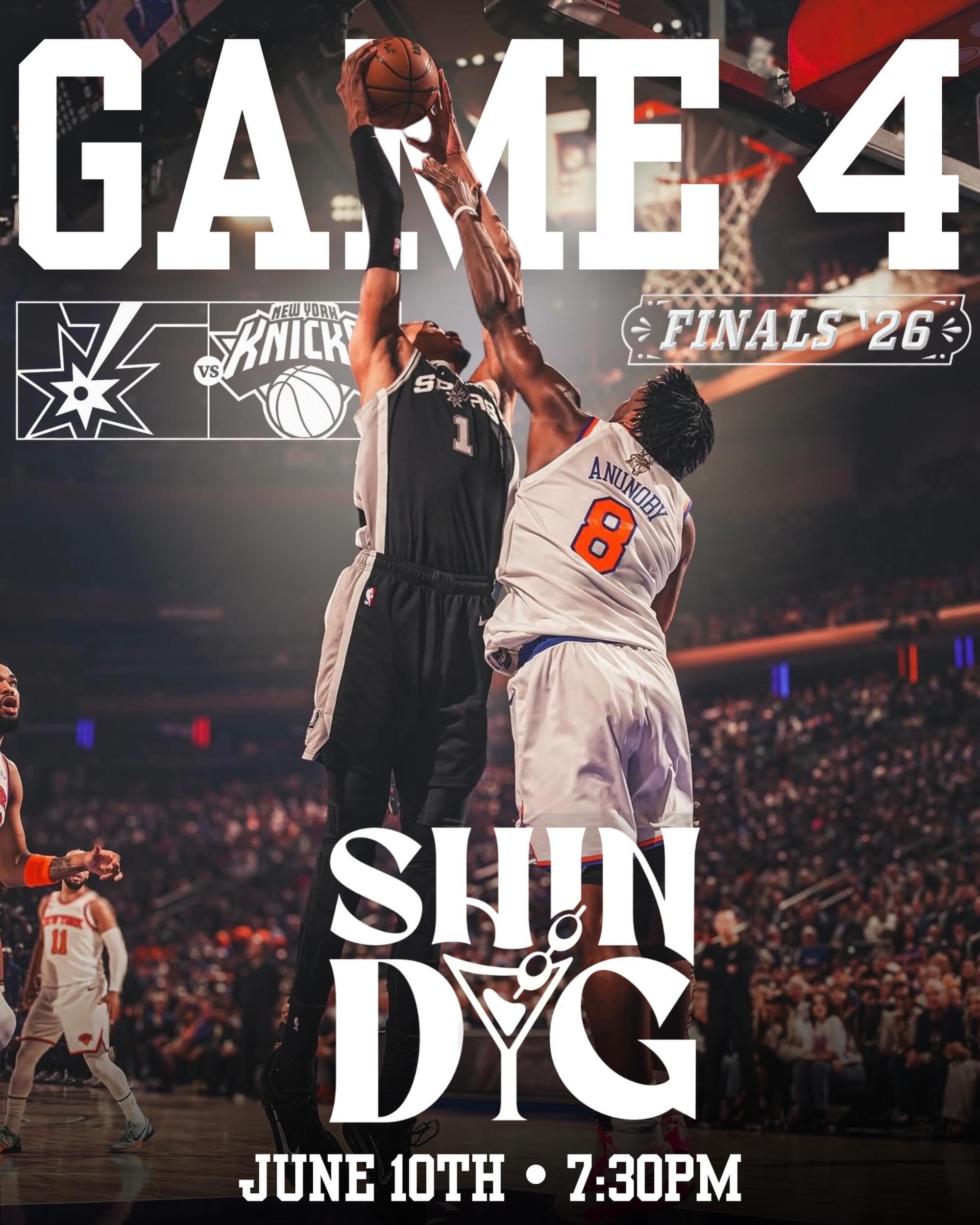 🏀 GAME 4 TONIGHT AT SHINDIG! 🏀

The Finals continue tonight and we&rsquo;ve got every play on the big screens.

🍻 Cold drinks flowing
📺 Tip-off at 7:30 PM
🍸 Your favorite crew behind the bar

Grab a seat, grab a drink, and catch the game with us