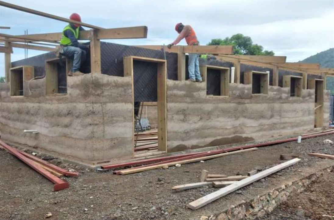 Window frames were added as the walls grew taller.