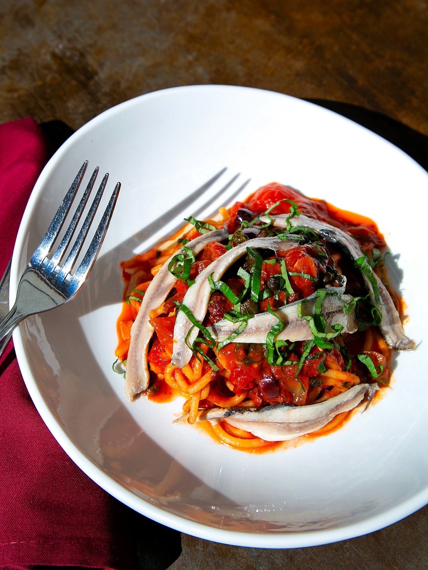 new fall dinner menu addition!✨

spaghetti alla puttanesca &mdash; spanish white anchovies, marinara, olives, capers, and calabrian chili 🍝
