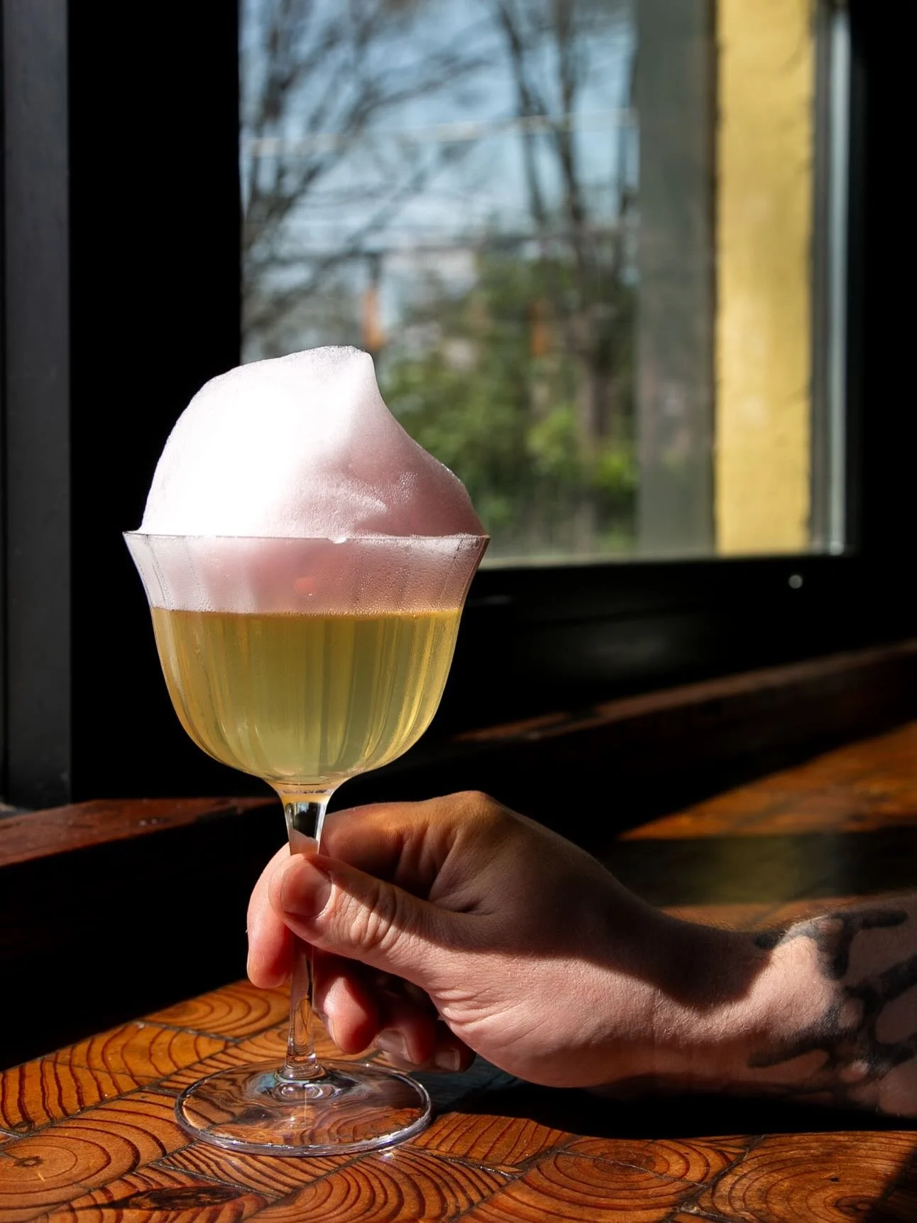 miami vice 🍍🌴

rum, pineapple, pineapple amaro, coconut, lime, strawberry&ndash;campari air