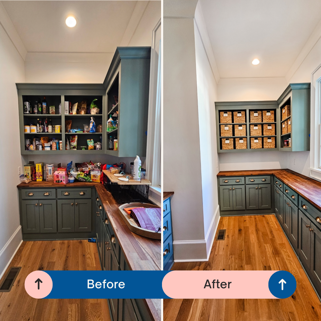 Kitchen organization in Lexington South Carolina using textured baskets