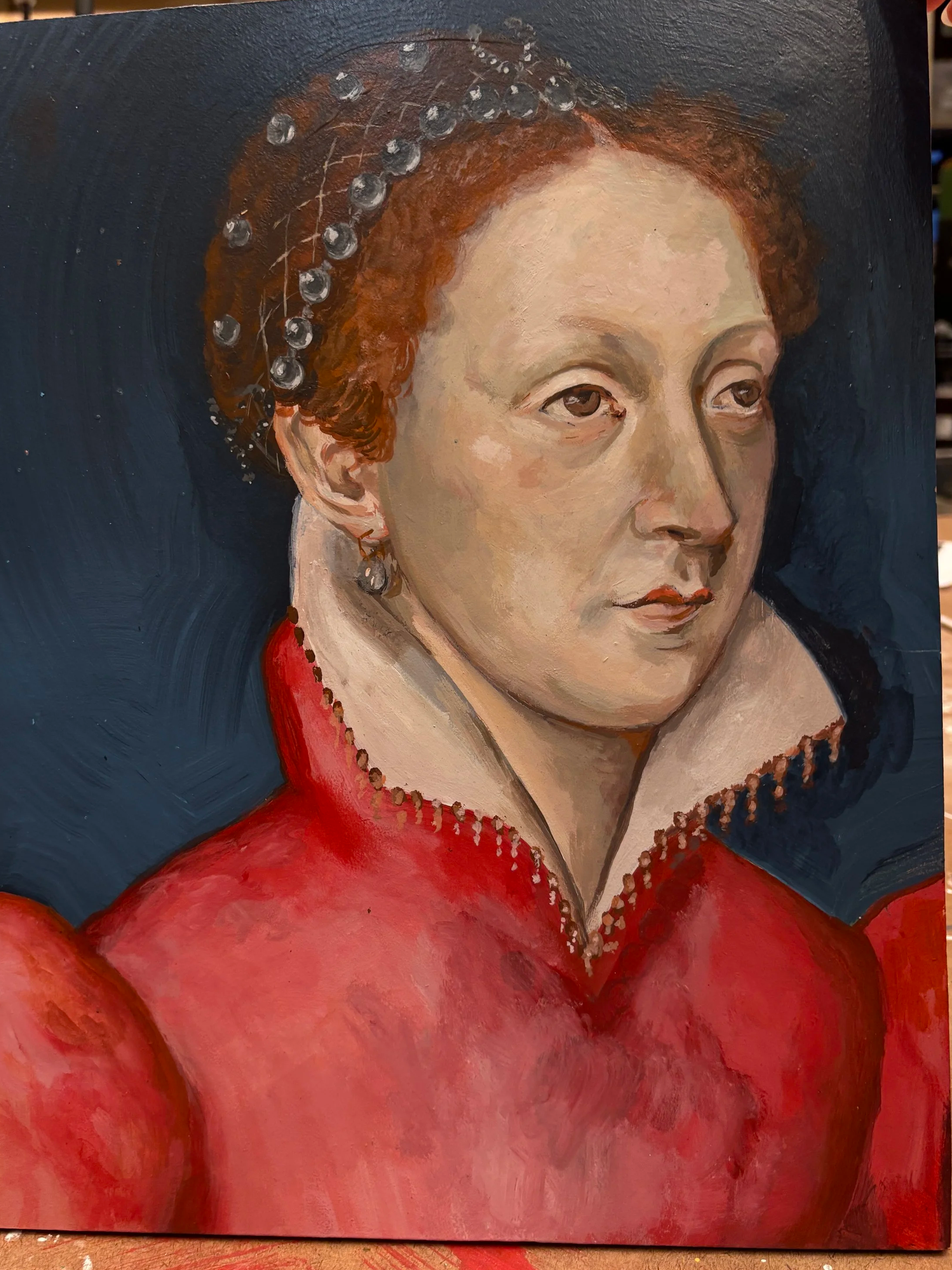 Mary Queen of Scotts Portrait (for a friend), Acrylic on meso, 12"x18", 2026