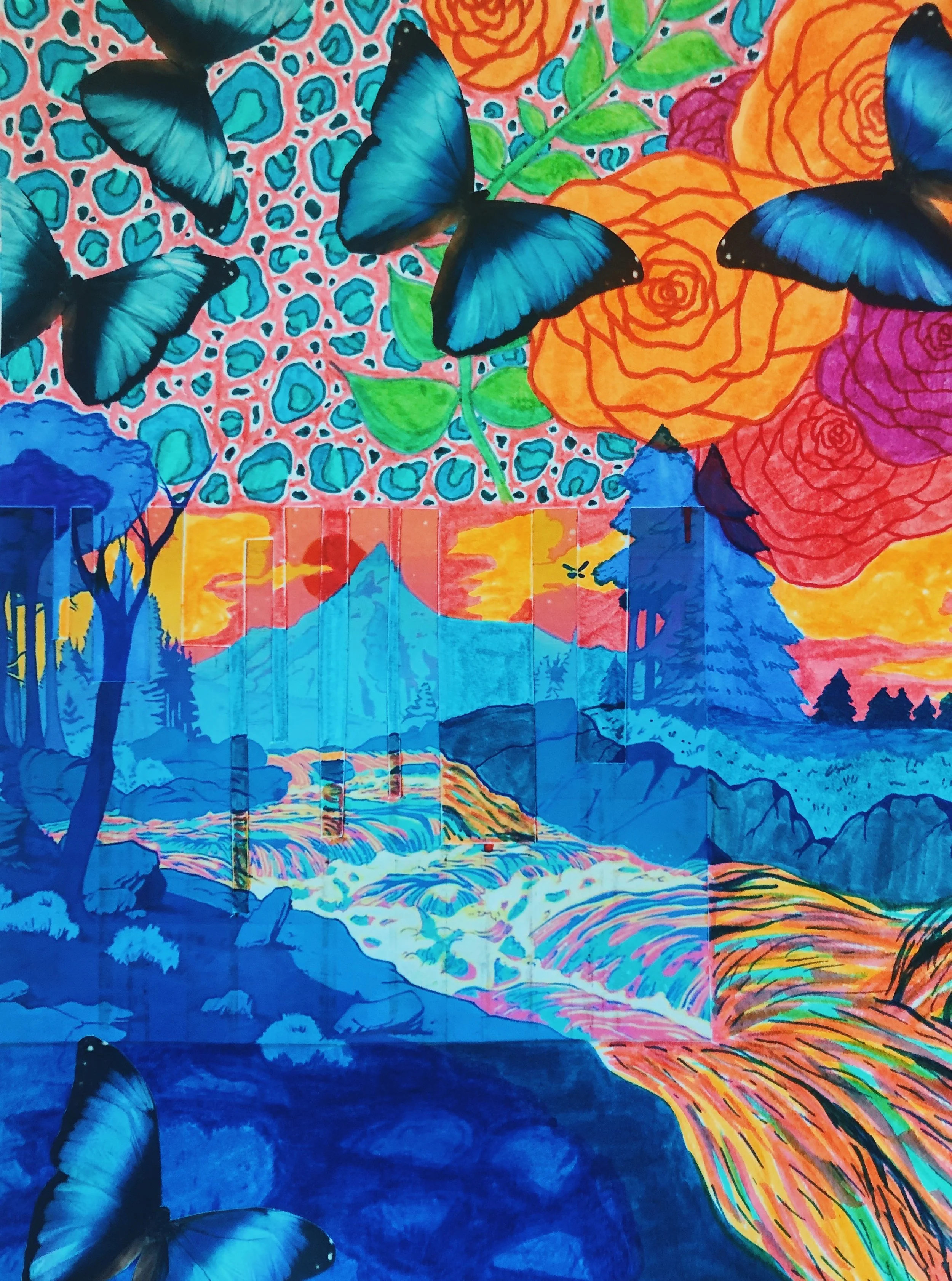 C1- magazine images, watercolor, marker