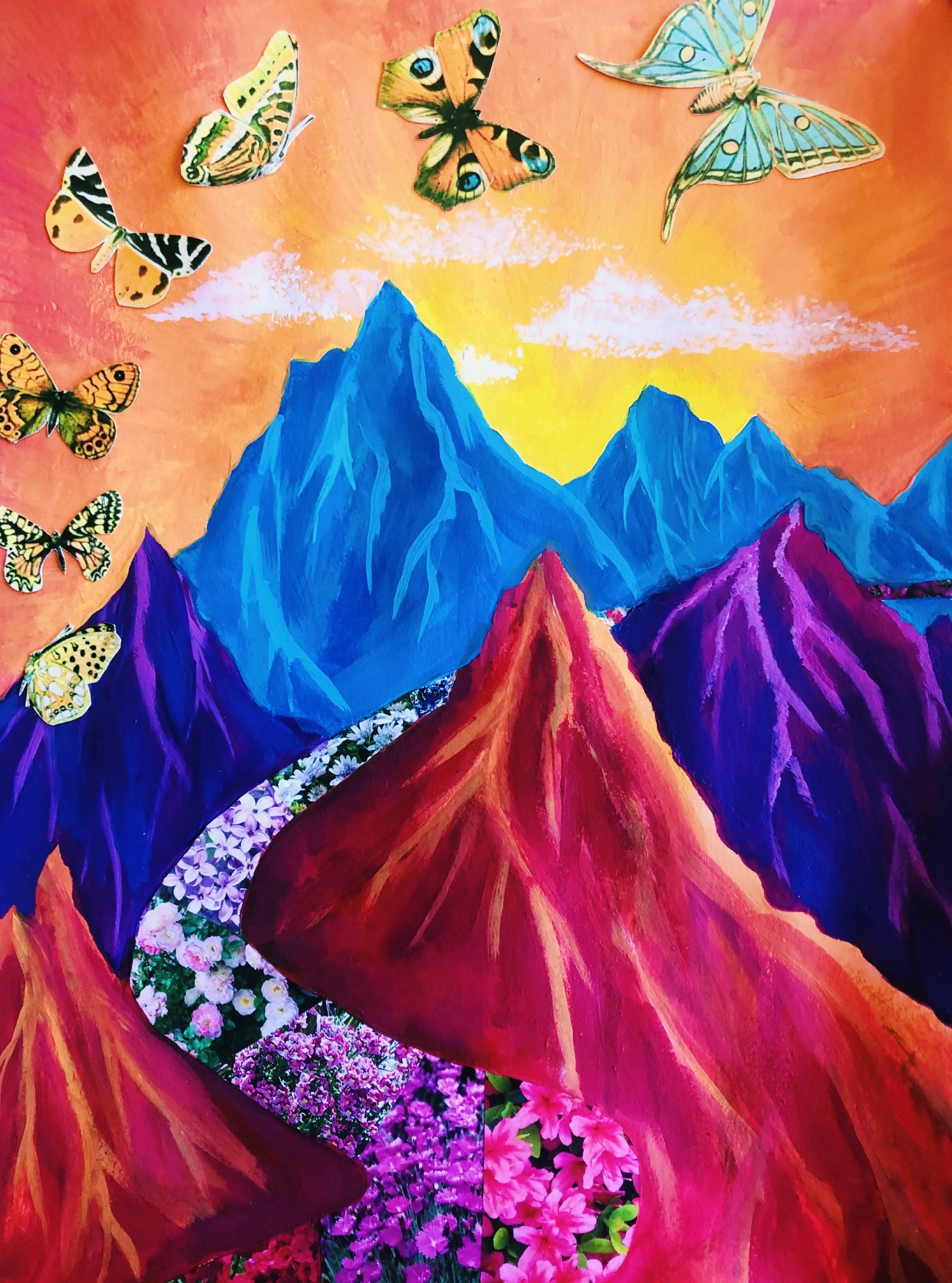 C2- magazine images, oil paint, watercolor, oil pastel