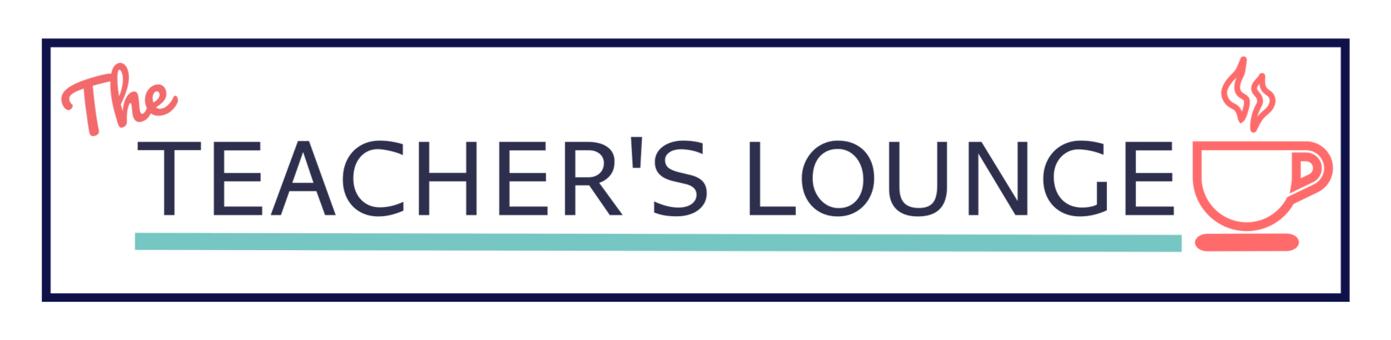 Neon sign with the words "The teacher's lounge " , with a pink coffee cup icon on the right.