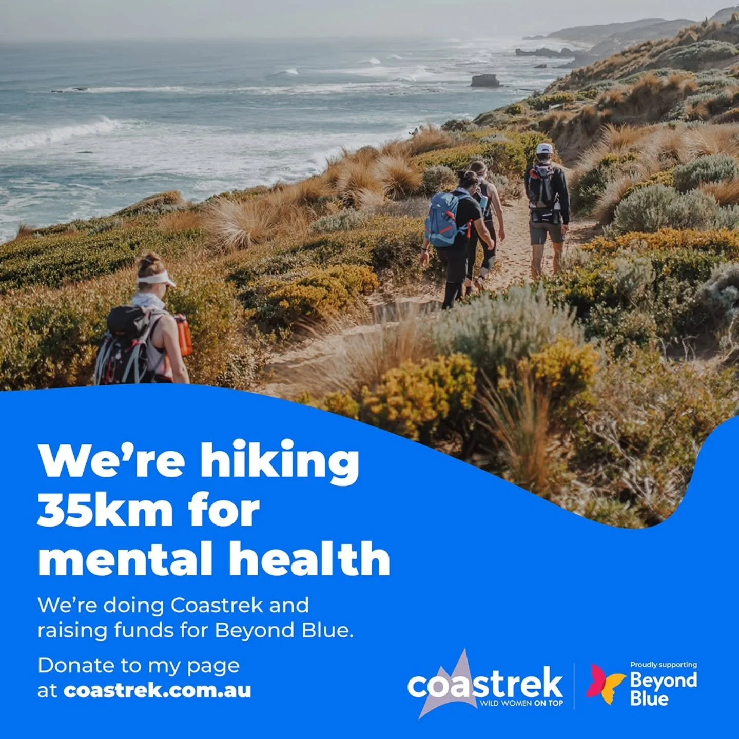Hi everyone! 

My awesome wife is taking part in Coastrek, a 35km hiking challenge in the southern Fleurieu. Together with her team of mates, they have been training for the Coastrek to raise funds for mental health at Beyond Blue. 

Aisha is trying 