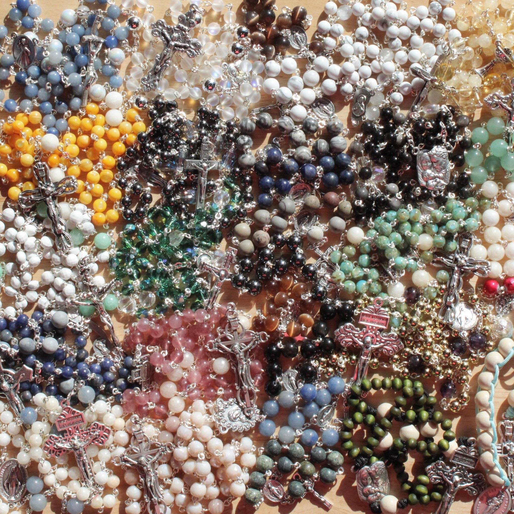 All caught up on rosary orders! 

If you are ever in the market for a custom rosary, I would be happy to make one for you!
https://www.mikaylaruthcatherine.com/customized-request

And I have ready-made rosaries and chaplets available through my onlin