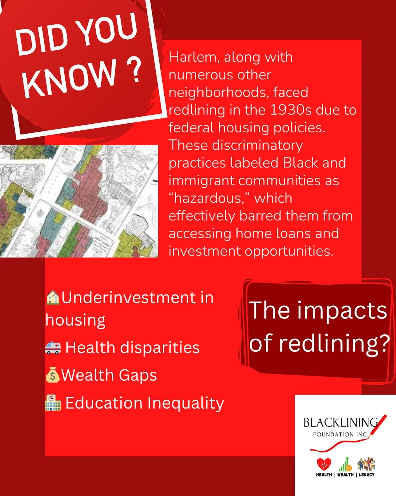 Redlining wasn’t just a policy; it was a system that held Black and immigrant communities back. In the 1930s, places like Harlem were considered “hazardous,” closing residents out of home loans and investment.
The consequence?
Dec