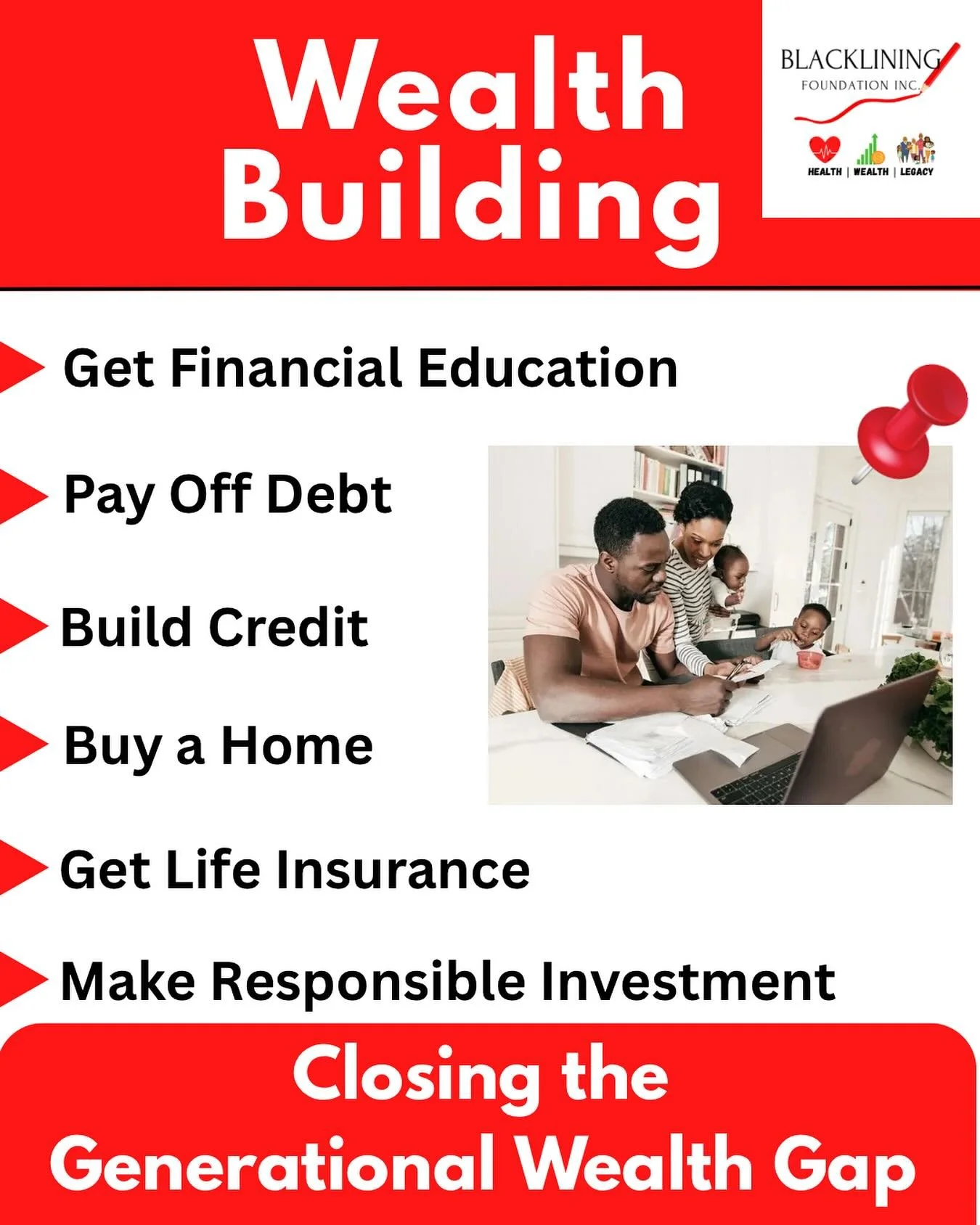 Wealth building starts with financial education, and knowing how money works is the key to change.
Elimination of debt brings peace of mind
Having access to credit allows you to have more options.
Homeownership offers long-term security and legacy.