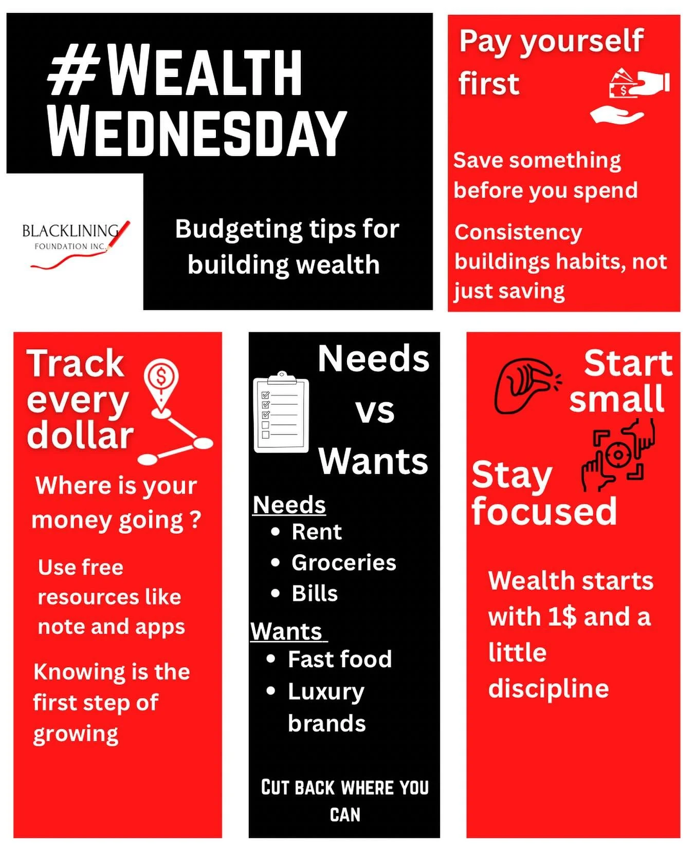 It’s #WealthWednesday and we’re dropping gems to help you take control of your money and build generational wealth.💰
Whether it’s paying yourself first or tracking every dollar, small shifts can lead to big changes. These budgetin