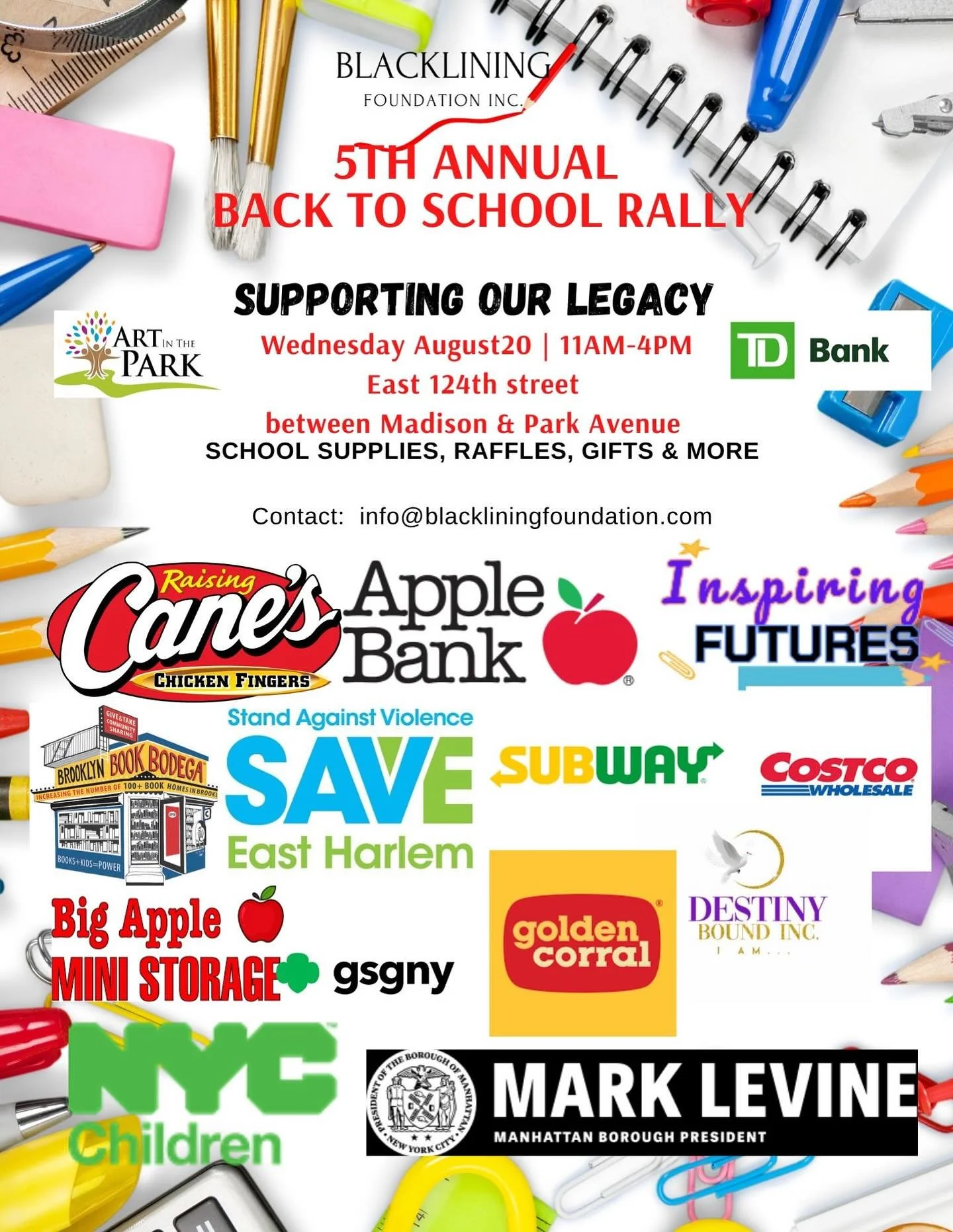 ONE WEEK AWAY ‼️‼️
Blacklining Foundation present our annual Back to School Rally 📚✂️✏️📓📏🖍️🖇️
Meet us in Harlem, NY
#BlackliningFoundation #BacktoSchoolRally #Backtoschool #Redlining #HarlemCommunity #givingbacktothecommunity