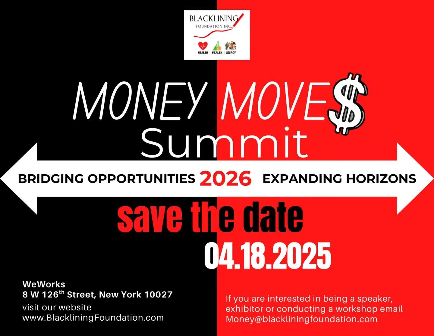 🚨 SAVE THE DATE 🚨

The Money Moves Summit is BACK.

📅 04.18.2025
📍 WeWork | 8 W 126th St, NYC

This year we&rsquo;re focused on:
➡️ Bridging Opportunities
➡️ Expanding Horizons
➡️ Building real pathways to wealth

If you&rsquo;re serious about le