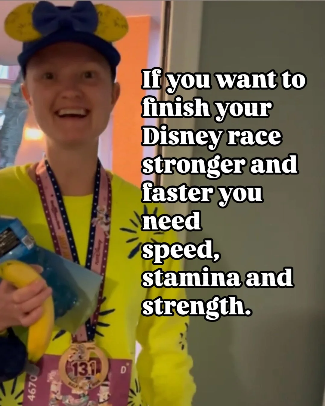 If you want to finish your Disney race stronger and faster you need speed, stamina and strength.
🎈 Speed to beat the balloon ladies.
🏃&zwj;♀️ Stamina to run the distance.
💪 Strength to run it without pain and injury.

All 3 are the perfect recipe 