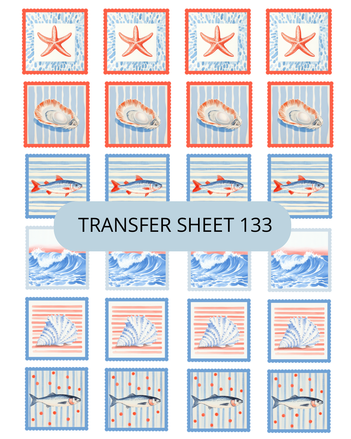 Blue and Red Coastal Patchwork Transfer sheet 133
