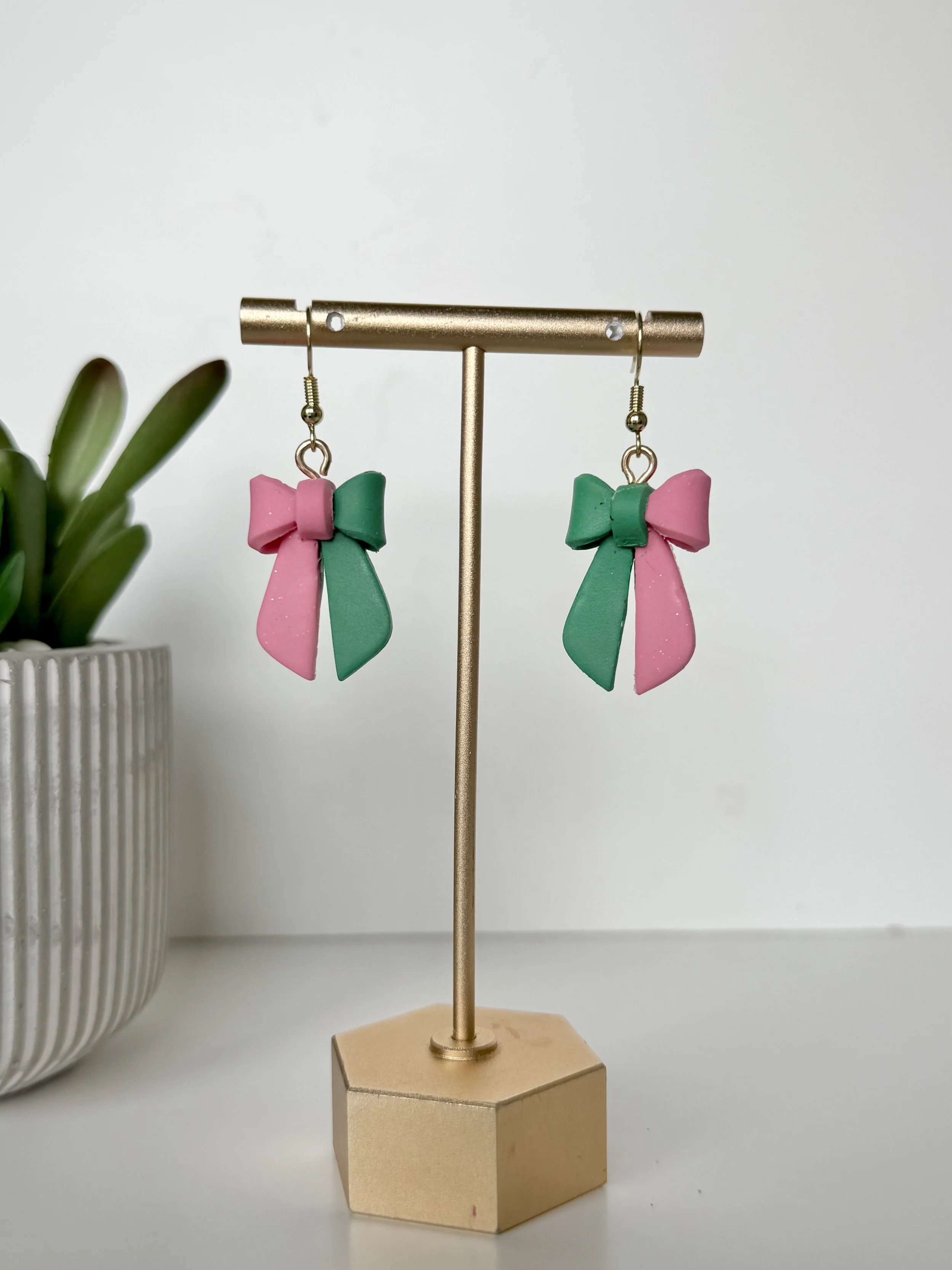 Pink and Green Dangle Bows