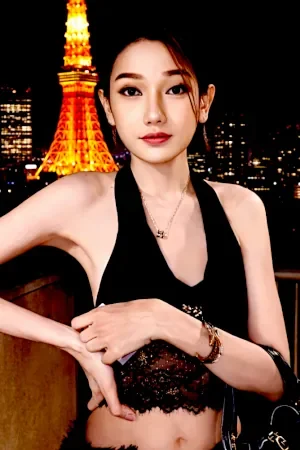 Pattaya escort girl visiting us fro Korea, posing on her balcony.