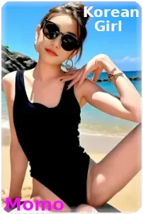 Pattaya outcall escort girl Momo posing on the beach in black swimwear.