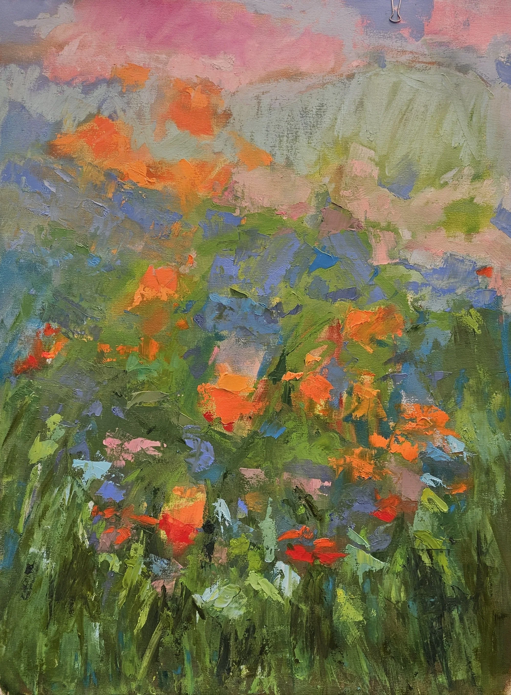 
Tiger Lillies & Irises  Oil Painting, Cold Wax & Oil Bars 34x40