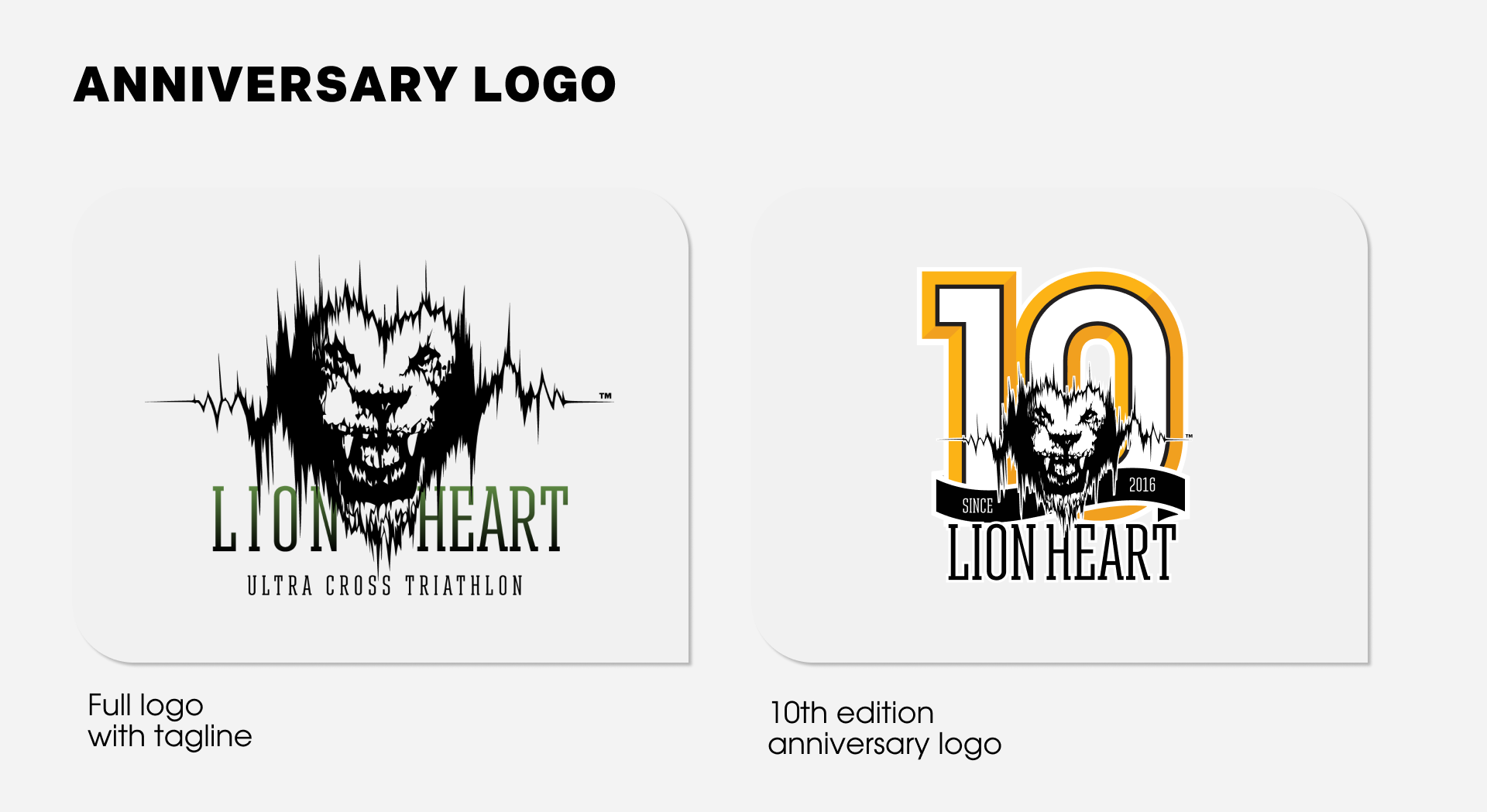 Lion Heart (Лъвско сърце) logo on the left with a full tagline and the 10th edition anniversary logo that Cosmonavt studio designed