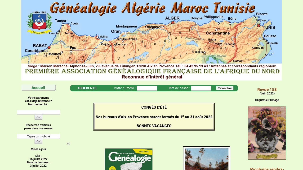 Généalogie Algérie Maroc Tunisie