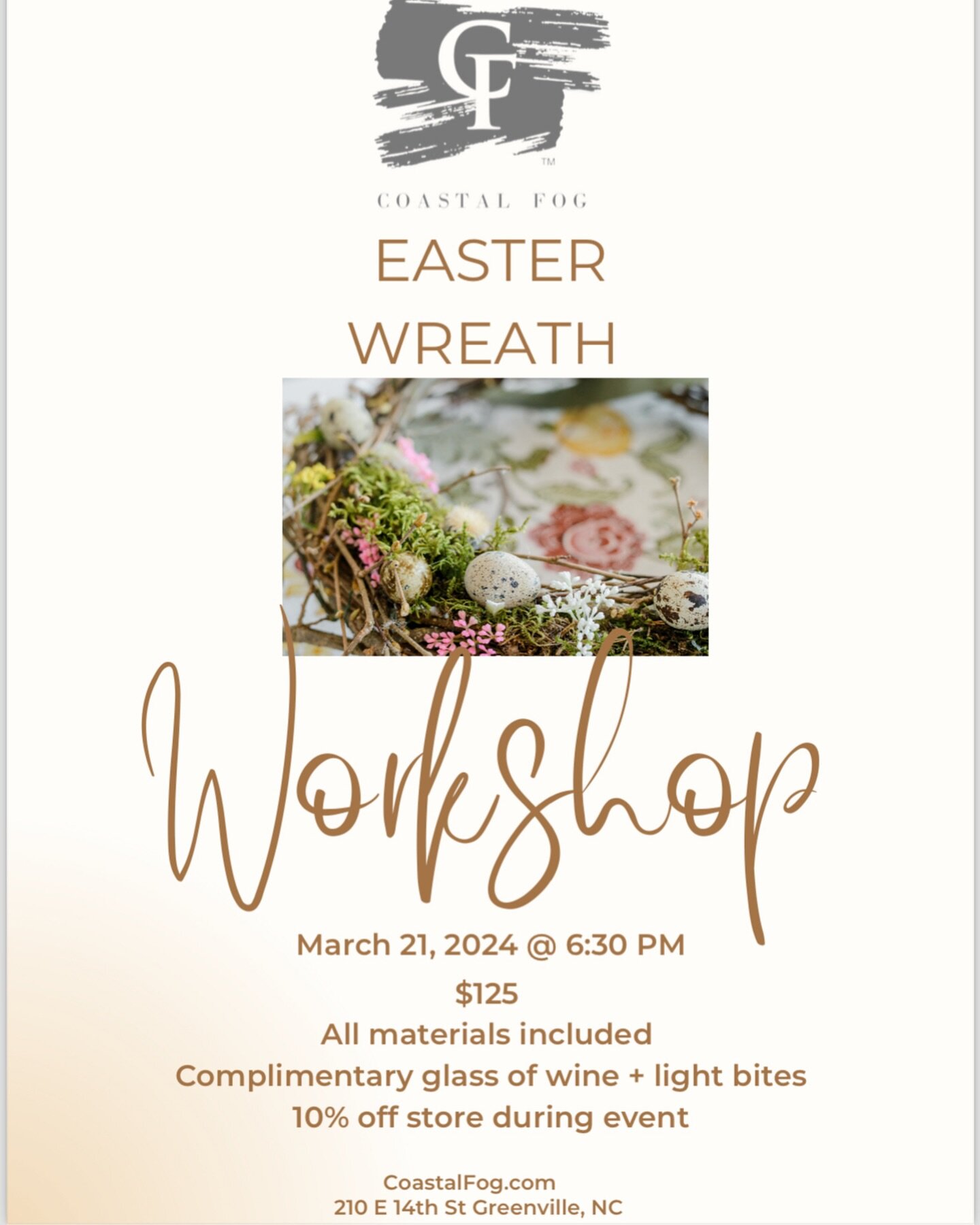 Link in Bio- 🎟️ 🍷 🌱 Come make a beautiful wreath that can stay up all Spring and even into summer! Jordan will teach you how to use a basic form and build from that using foraged, found and unusual items. It will be a fun evening!