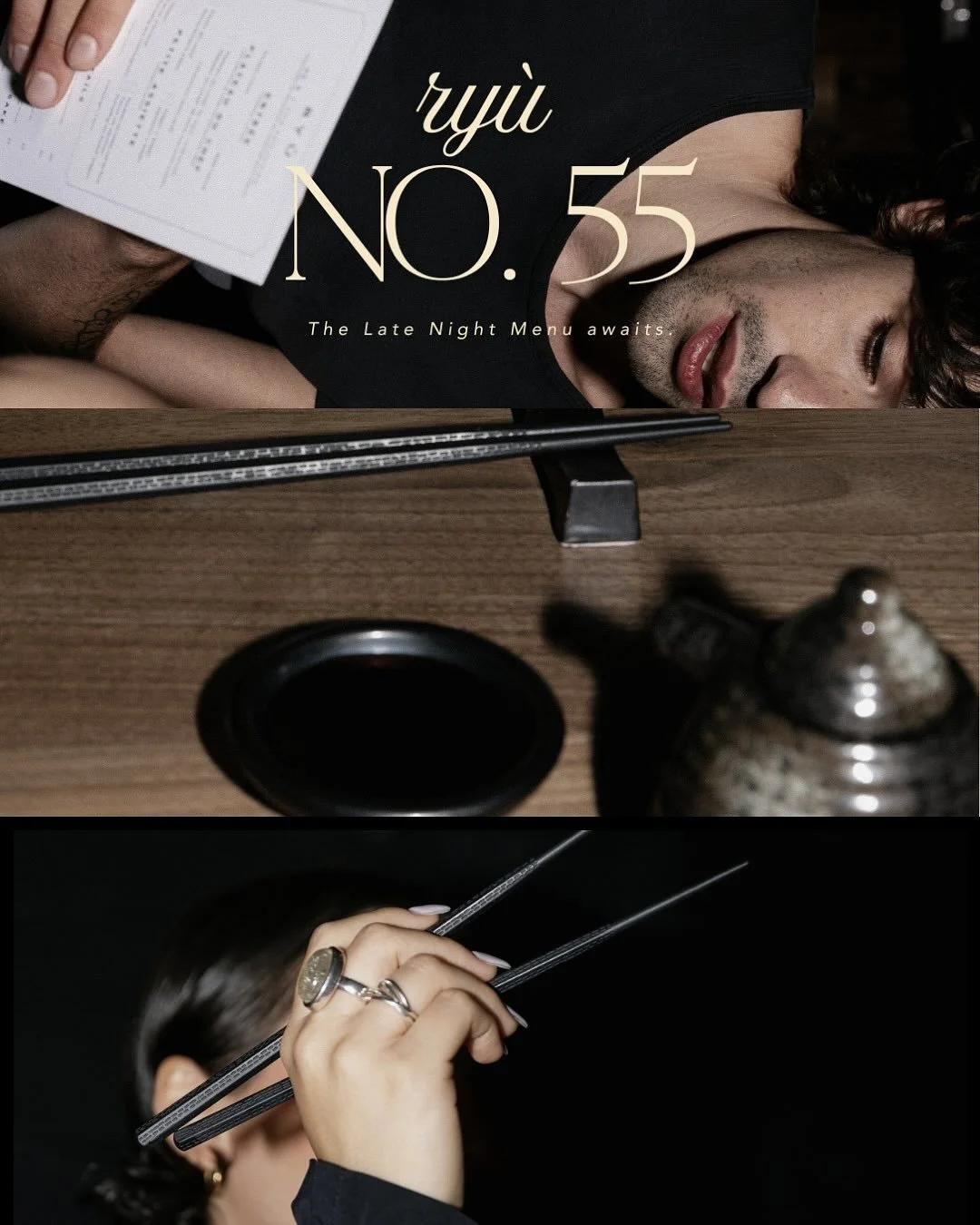 Late nights just got tastier
Join us for RYU NO*55 &ndash; Late Night Menu
Served Sunday to Friday after 8:30 PM | $55 
[ Available at @ryu.sushi Griffintown &amp; Peel ]
DJ&rsquo;s on Thursdays at Griffintown
Book now your table now.