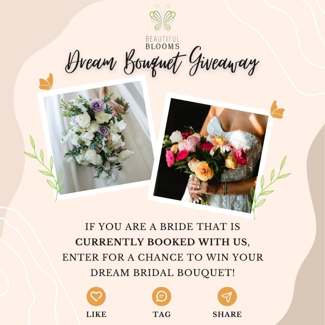 🌸✨ GIVEAWAY TIME! ✨🌸 Attention all booked brides! We're thrilled to announce our exclusive Bridal Bouquet Giveaway, just for you! If you've already booked with Beautiful Blooms, this is your chance to win a FREE Bridal Bouquet ($350 value) for your