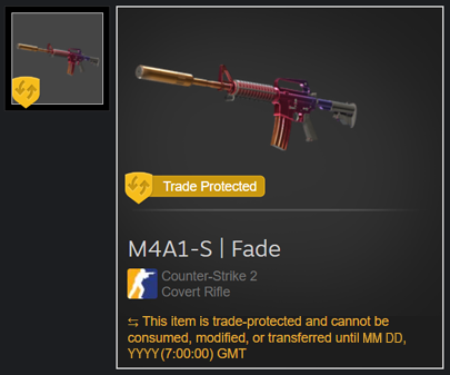M4A1 S Fade I CS2 Trade Protected Trades I What are “Trade Protected trades” and what they mean for you I GamerPay Blog