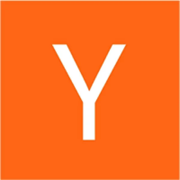 Orange square background with a large white letter 'Y' in the center.