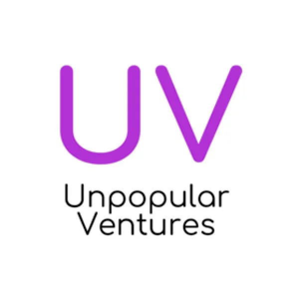 Logo with large purple letters 'UV' and black text reading 'Unpopular Ventures' beneath.