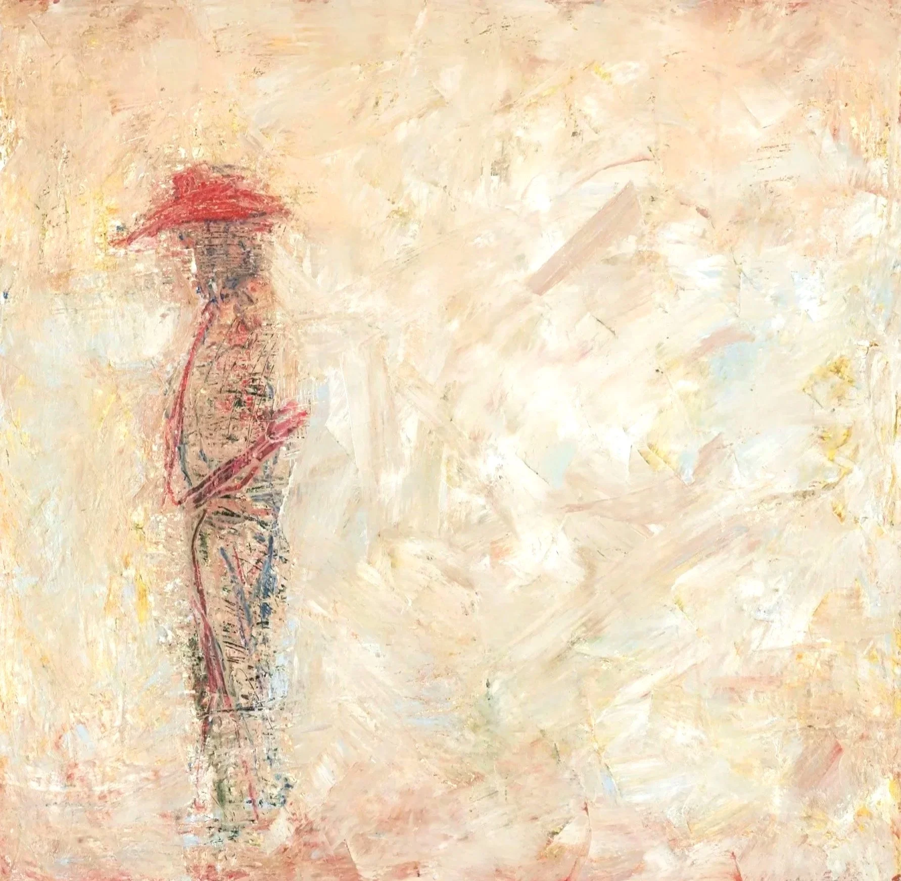 On The Border, 2023, Oil and cold wax on panel, 30 x 30, Framed-SOLD
