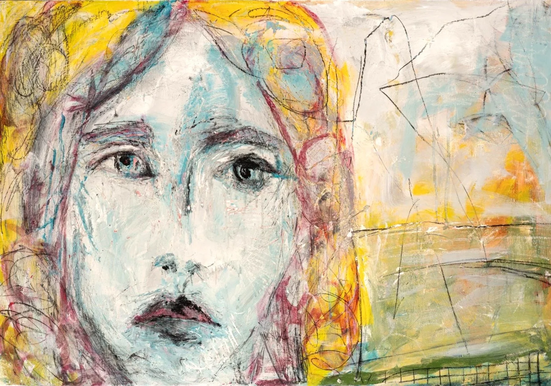 Witness, 2021, Acrylic and pencil on panel, 24 x 36, Framed-SOLD