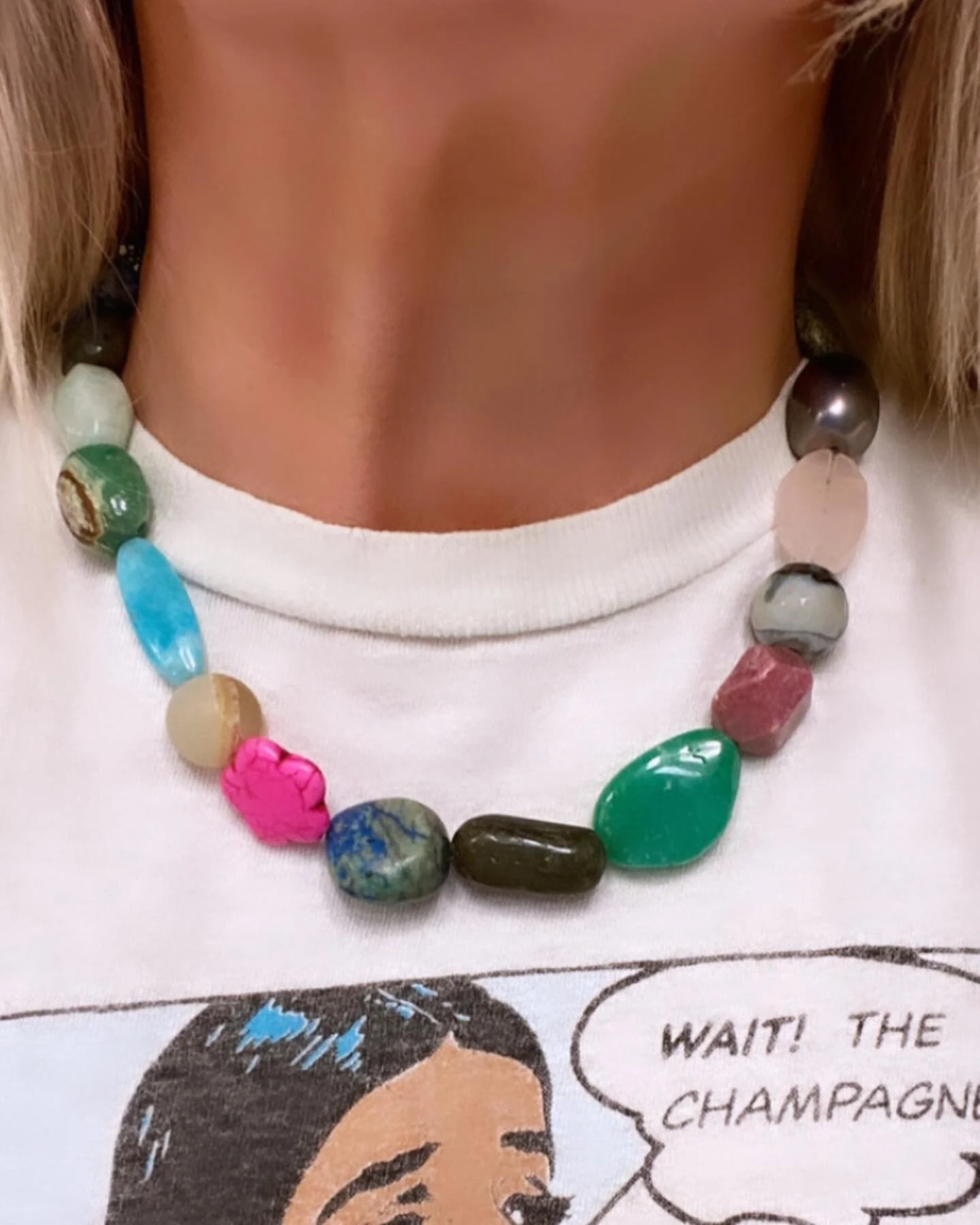 Moving on. Now then. This right here is something else!! If you want to try it on&hellip;it&rsquo;s @feltchicago Go now. Or it will be listed on my website later today. It has a Rose Quartz, Aventurine, Prehnite, Crystal Quartz, Labradorite, Strawber