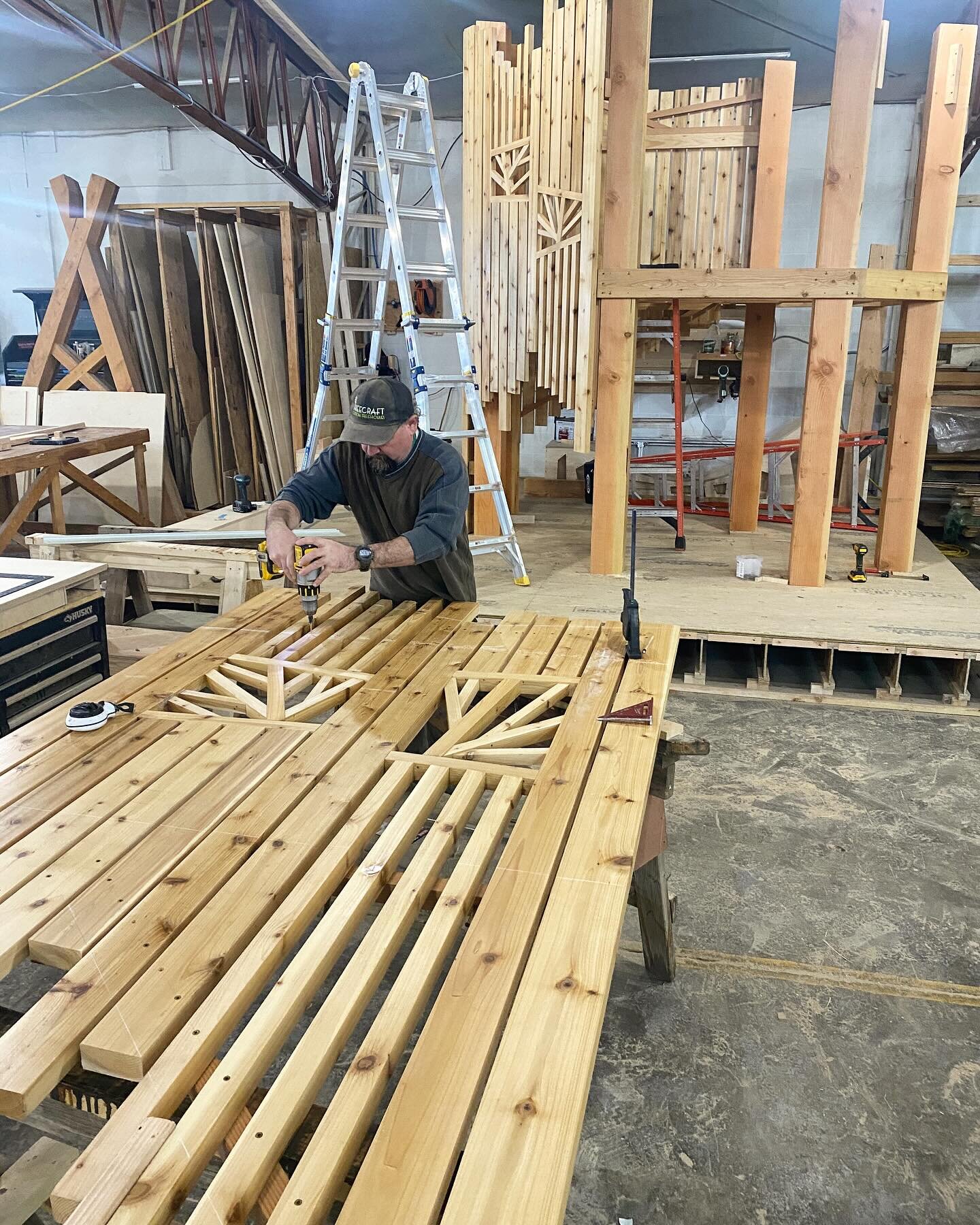 Eric buttoning up prefab of a wall section for an interior &ldquo;treehouse&rdquo; play structure / learning space at the Thorne Nature Experience @thornenature .  Installation for this cool little space begins on Monday!