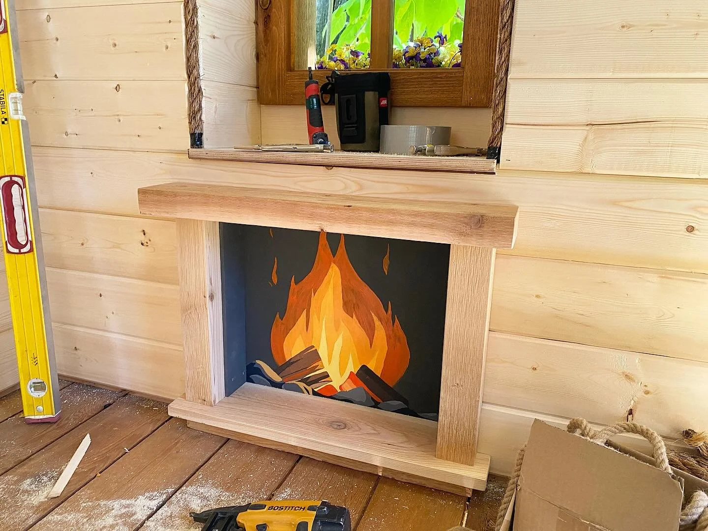 Want a fireplace in your treehouse?  We&rsquo;ve got you 🤝🤝. I had a lot of fun painting this cozy little fireplace for the Catalpa Treehouse!  Thankfully it wasn&rsquo;t inspected because we did not install a chimney to go with it 😳.