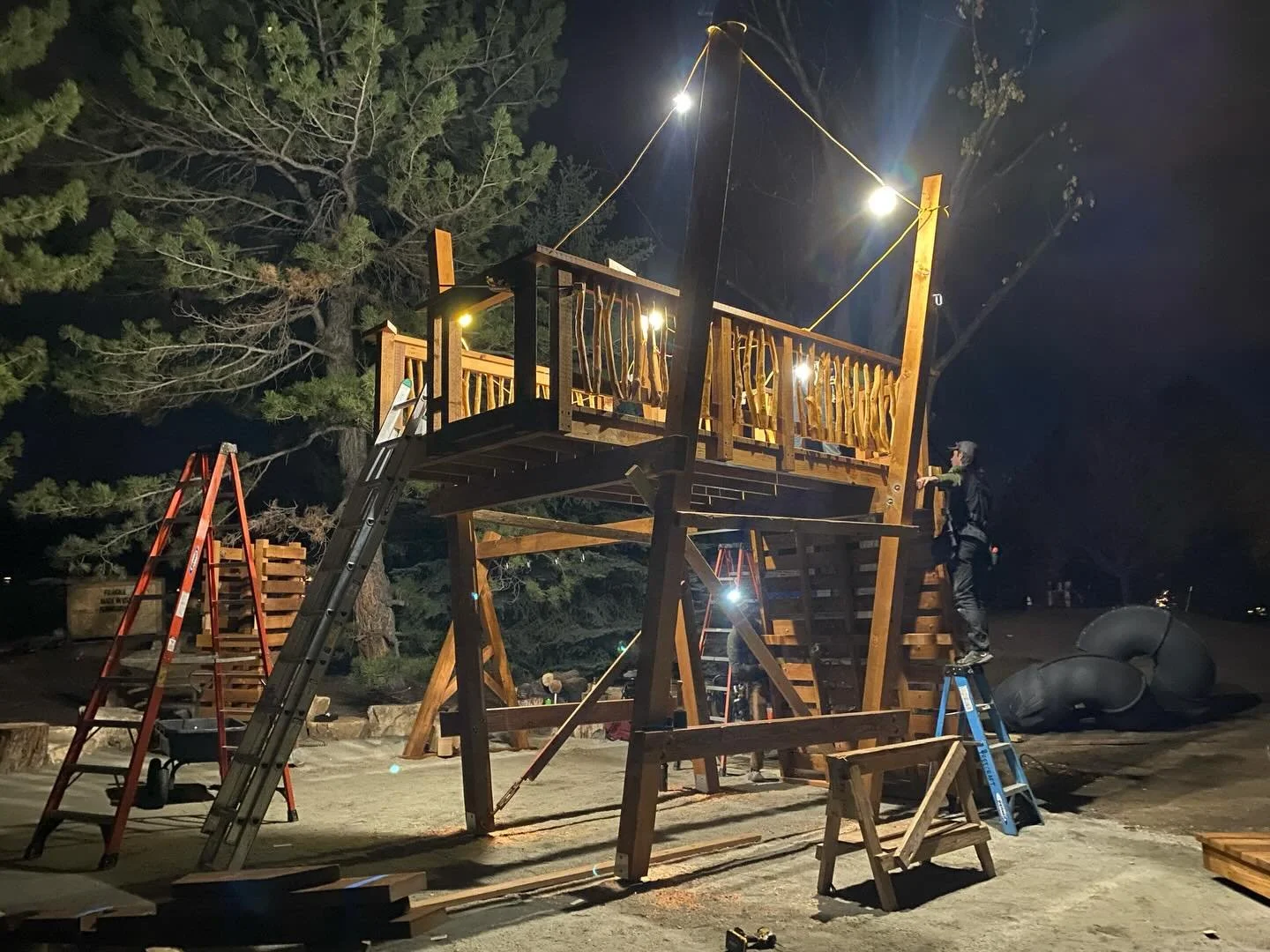 Day 1 installing the Garmon playhouse in Denver!  Tis the season for string lights and headlamps at the end of the work day 🫠.