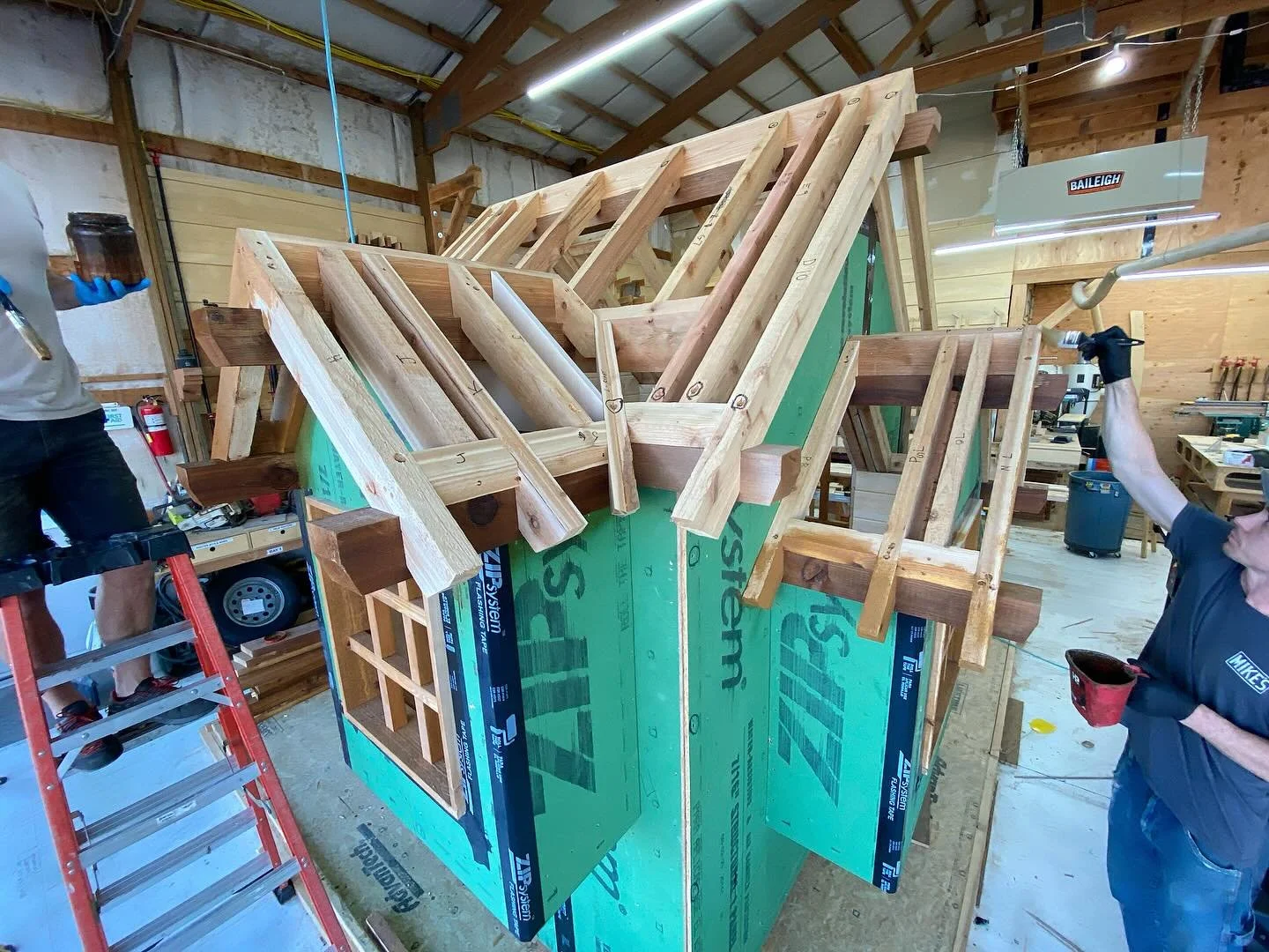 Getting the rafters cut &amp; fit, windows and door installed, and running interior siding on the Catalpa treehouse.  Tiny treehouse with a lot of details!