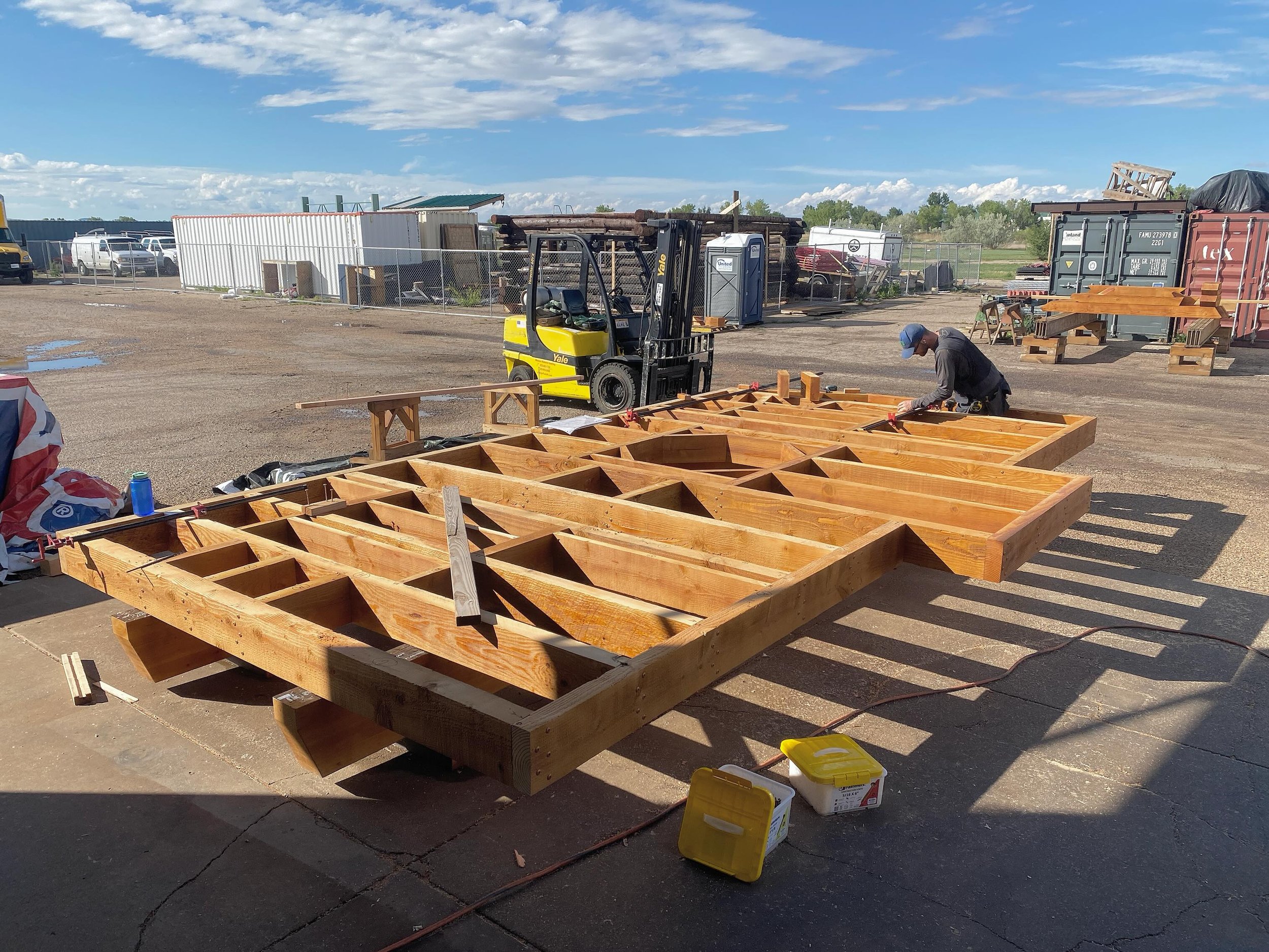 Scenes from the shop over the last several weeks.  Prefab for Mendota is in full swing!  So many fun things coming together.  Framing up platforms, custom windows, suspension bridge planks, rope climbs, beginning to load up a 53ft trailer with our fi
