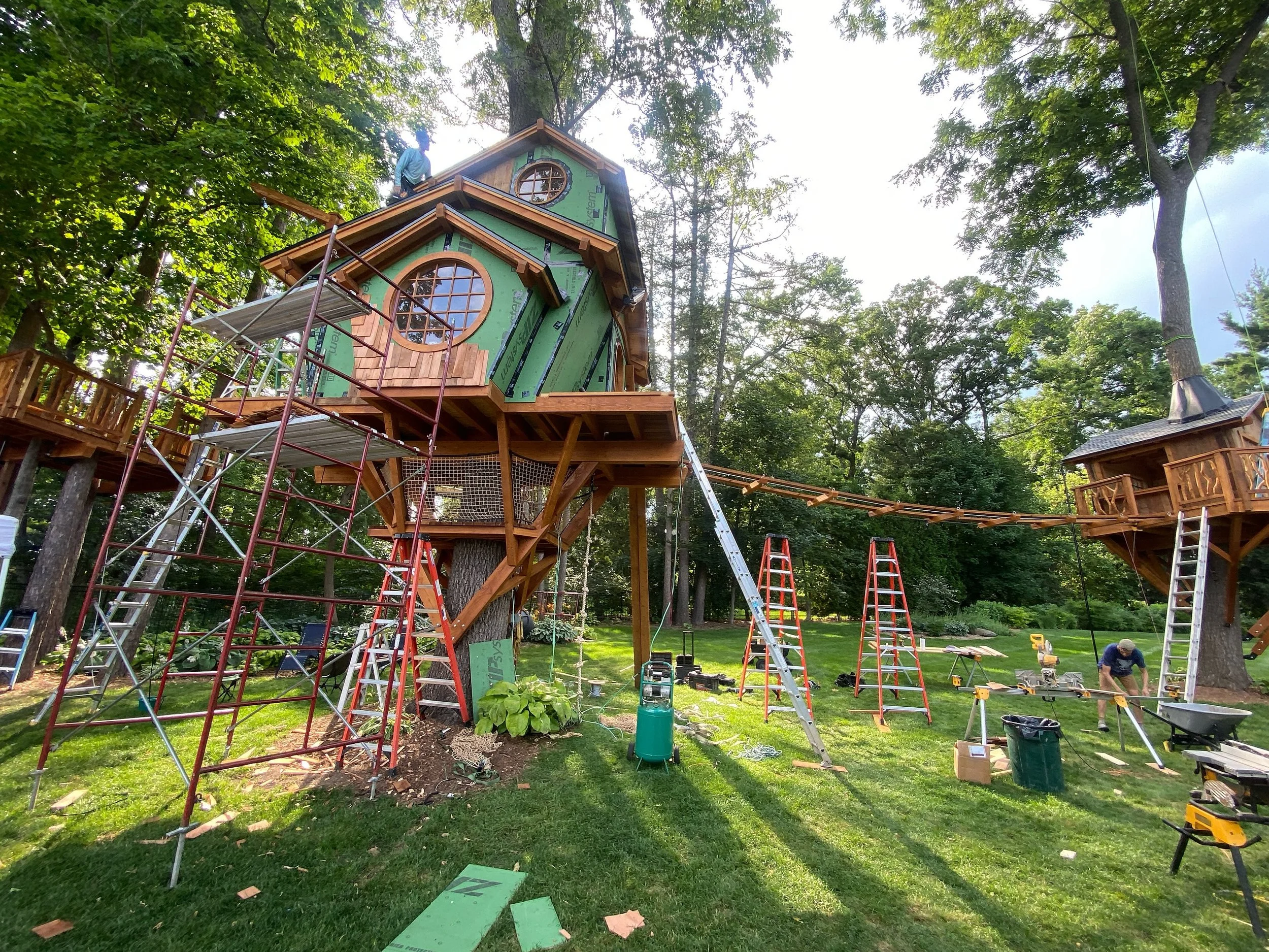 Photos from our third week on site!  We had beautiful weather this week (although still fairly hot and humid!) and made a lot of progress on finish work inside and out.  Many of the play features are coming together, as well as the beginning of the s