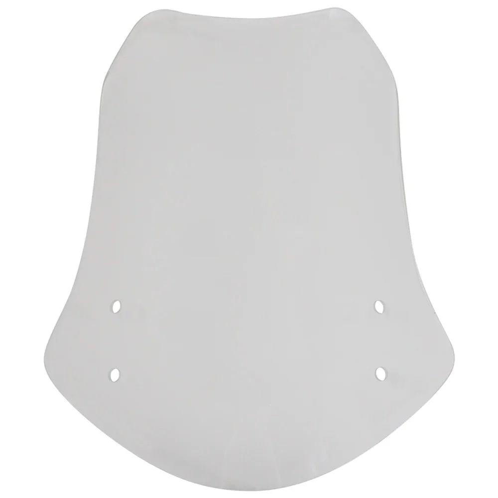A white motorcycle windshield with four mounting holes.